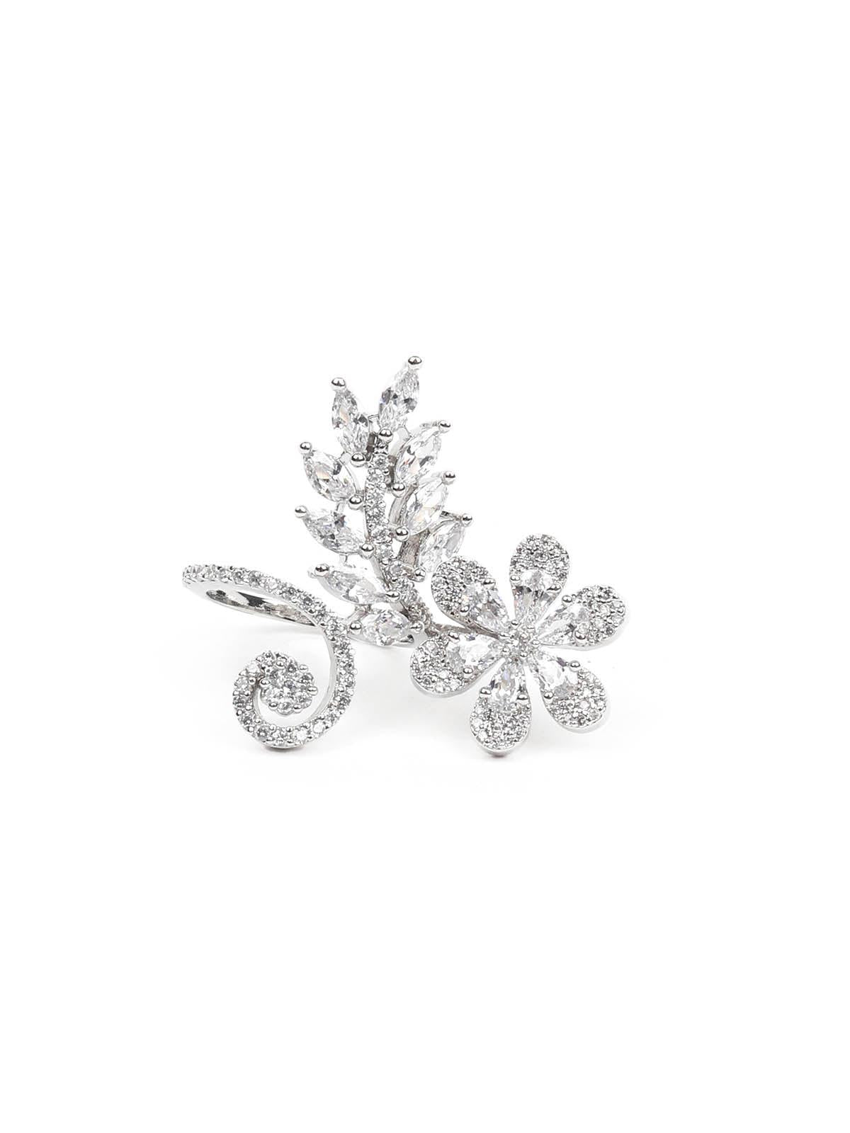 Women's Sparkling Rhodium Embellished Ring - Odette