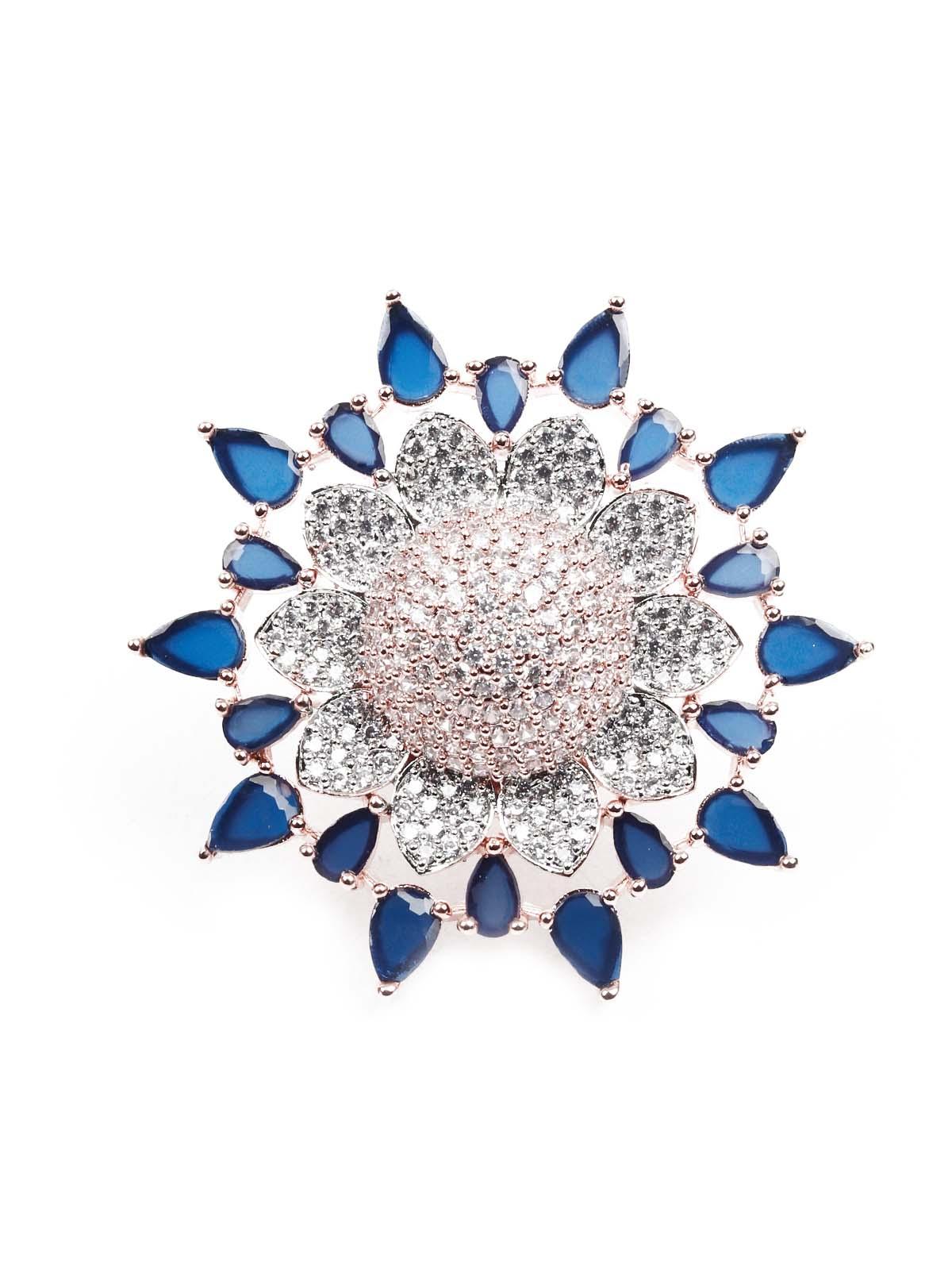 Women's Sparkling White And Blue Embellished Finger Ring - Odette