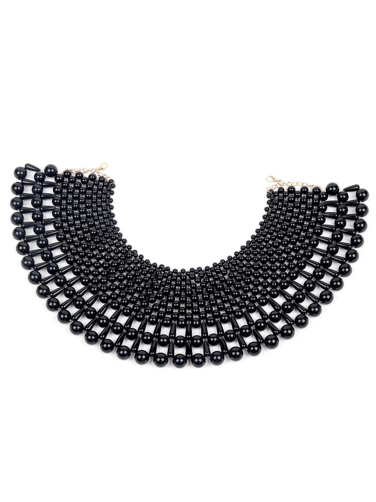 Women's Spread Of Black Beaded Collar Necklace - Odette