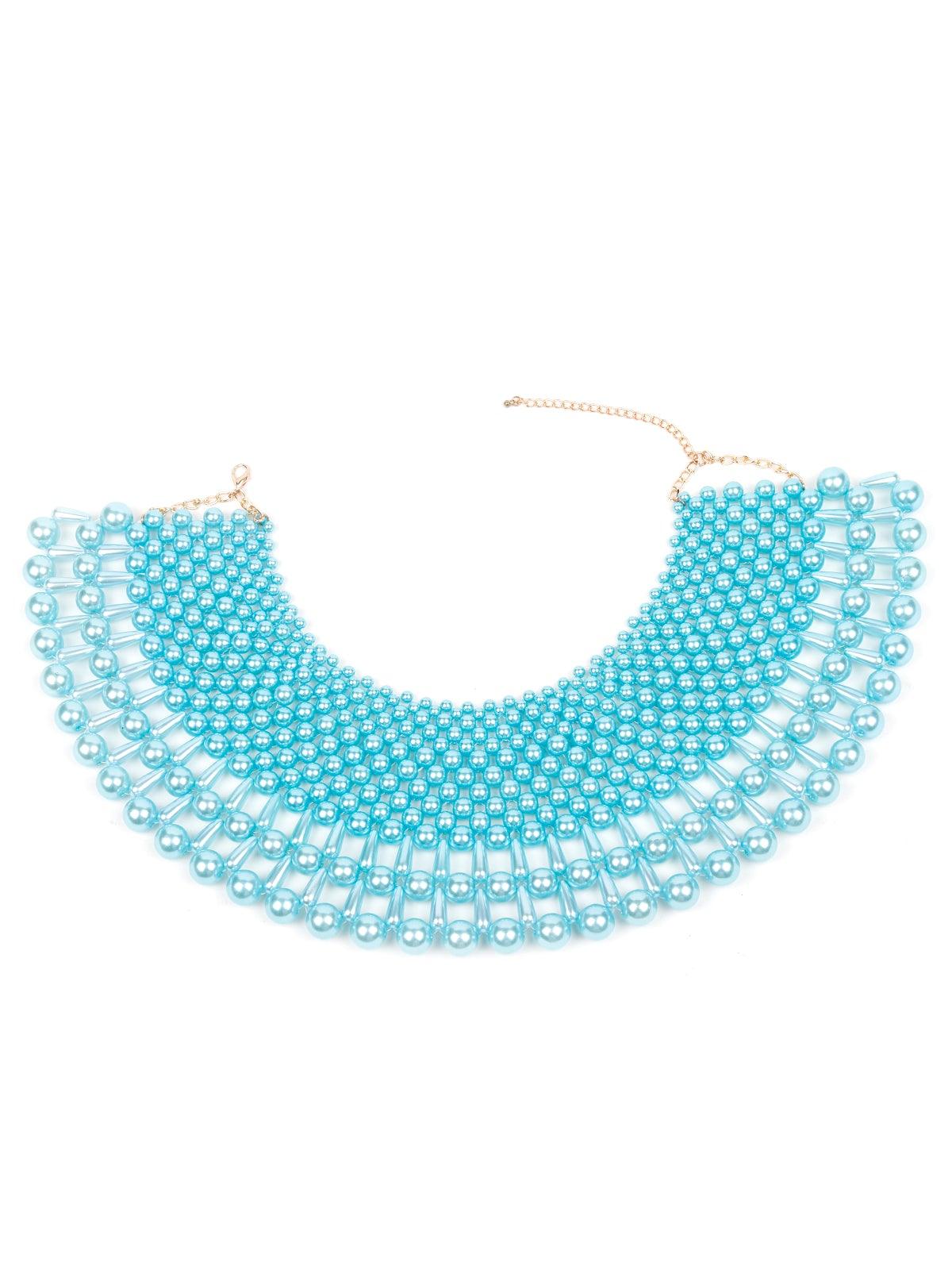 Women's Spread Of Sea Blue Beaded Collar Necklace - Odette