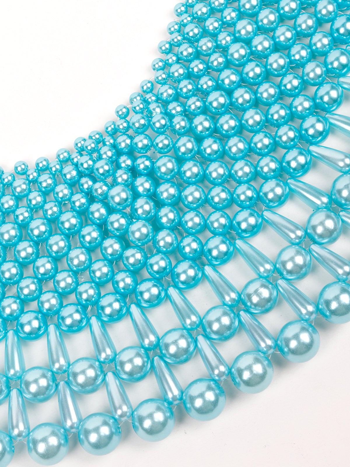 Women's Spread Of Sea Blue Beaded Collar Necklace - Odette