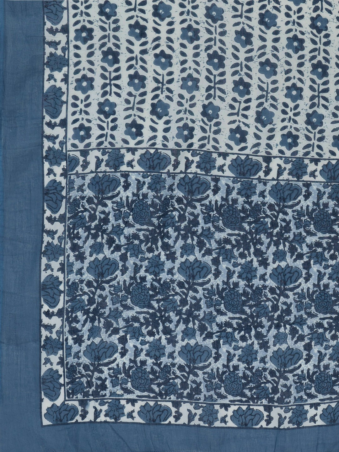 Women's Print & Embroidered Straight Cotton Blue Stitched Kurta Pant With Dupatta - Vbuyz