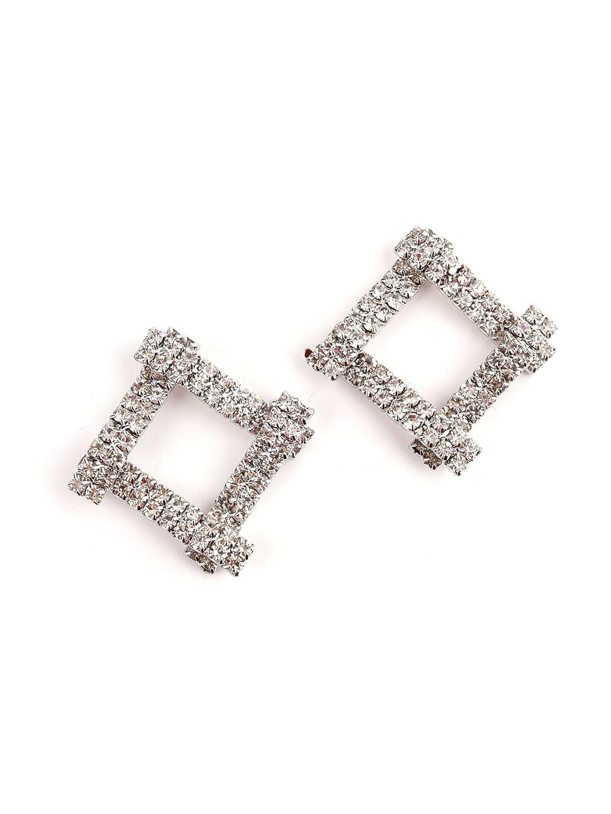 Women's Square Crystal Embellished Stud Earrings - Odette