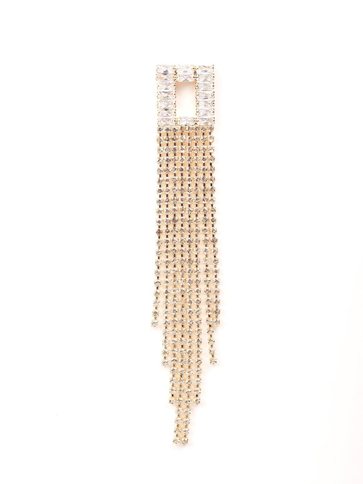 Women's Square Shaped Gold-Tone Crystal Tassel Drop Earrings. - Odette