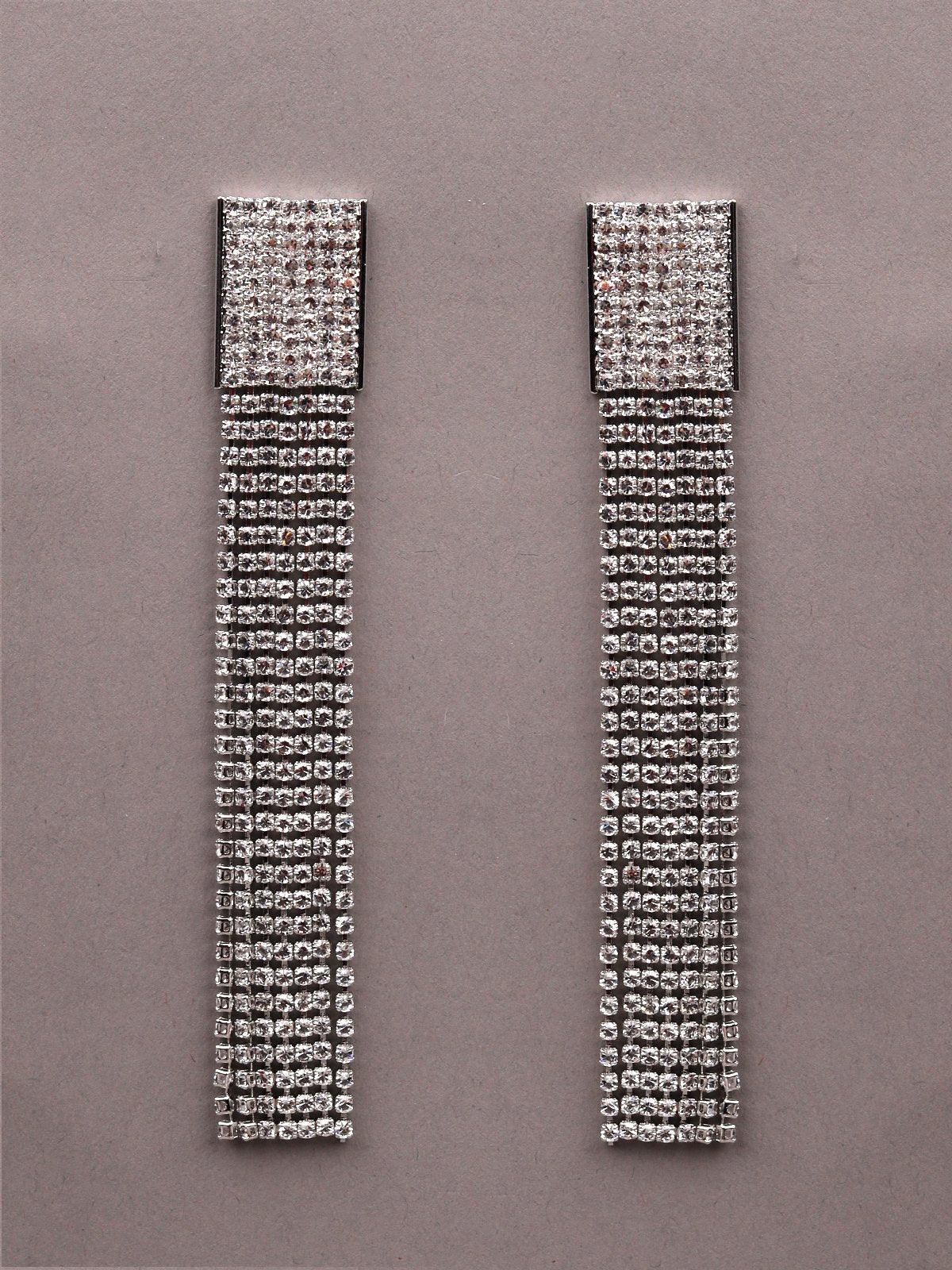 Women's Square Shaped Straight Drop Tassel Earrings - Odette