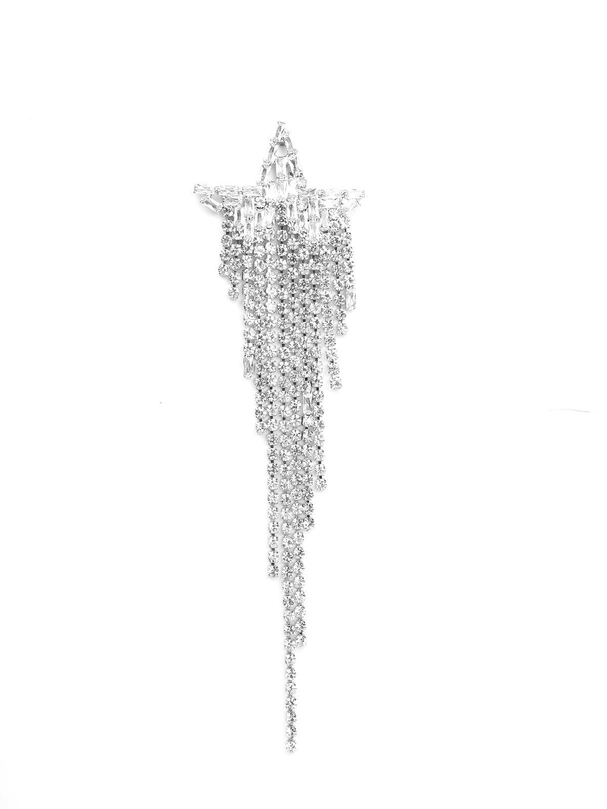 Women's Star-Shaped Silver Tassel Drop Crystal Earrings - Odette