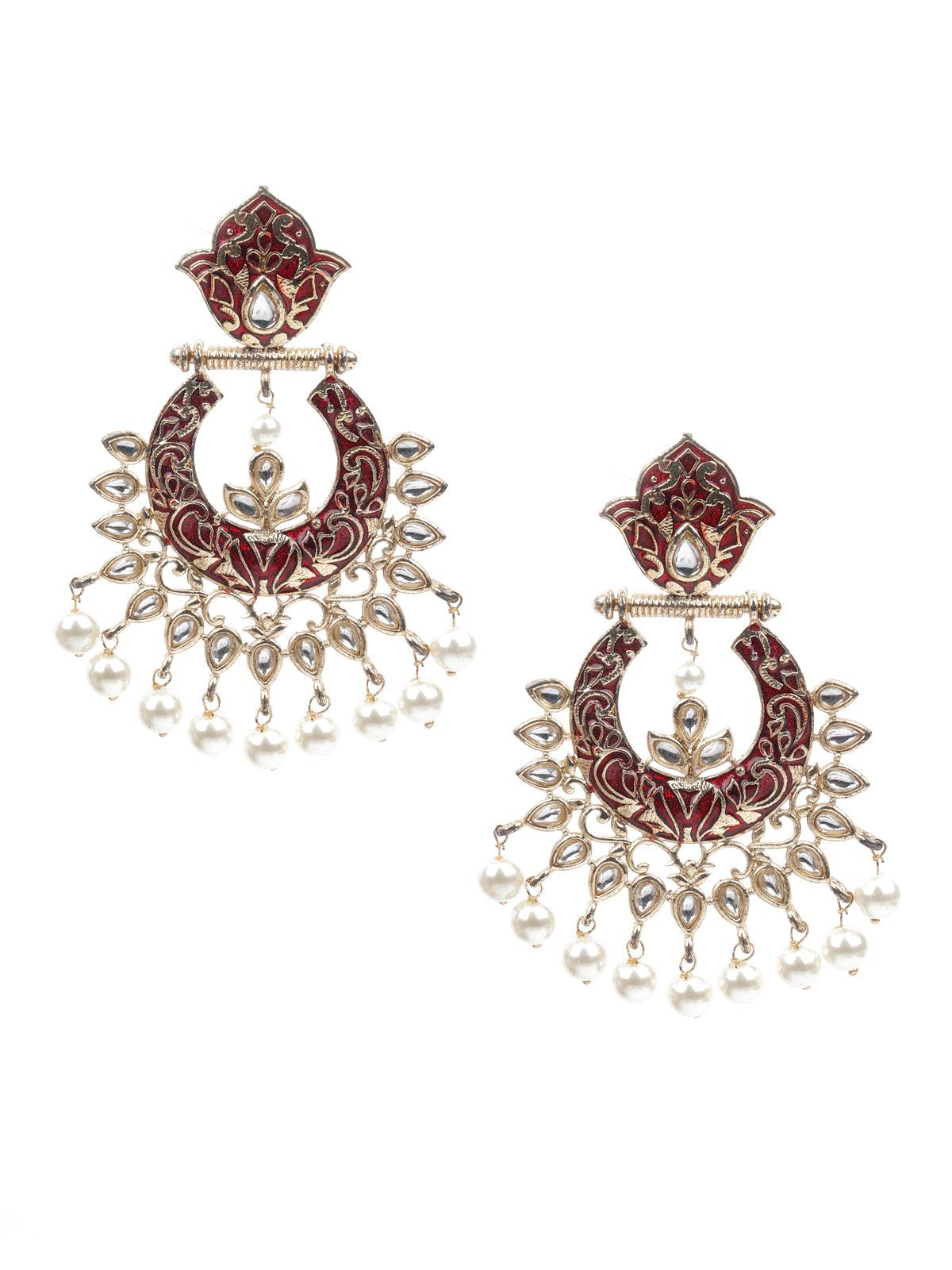 Women's Stone Studded Traditional Dangle Earrings - Odette