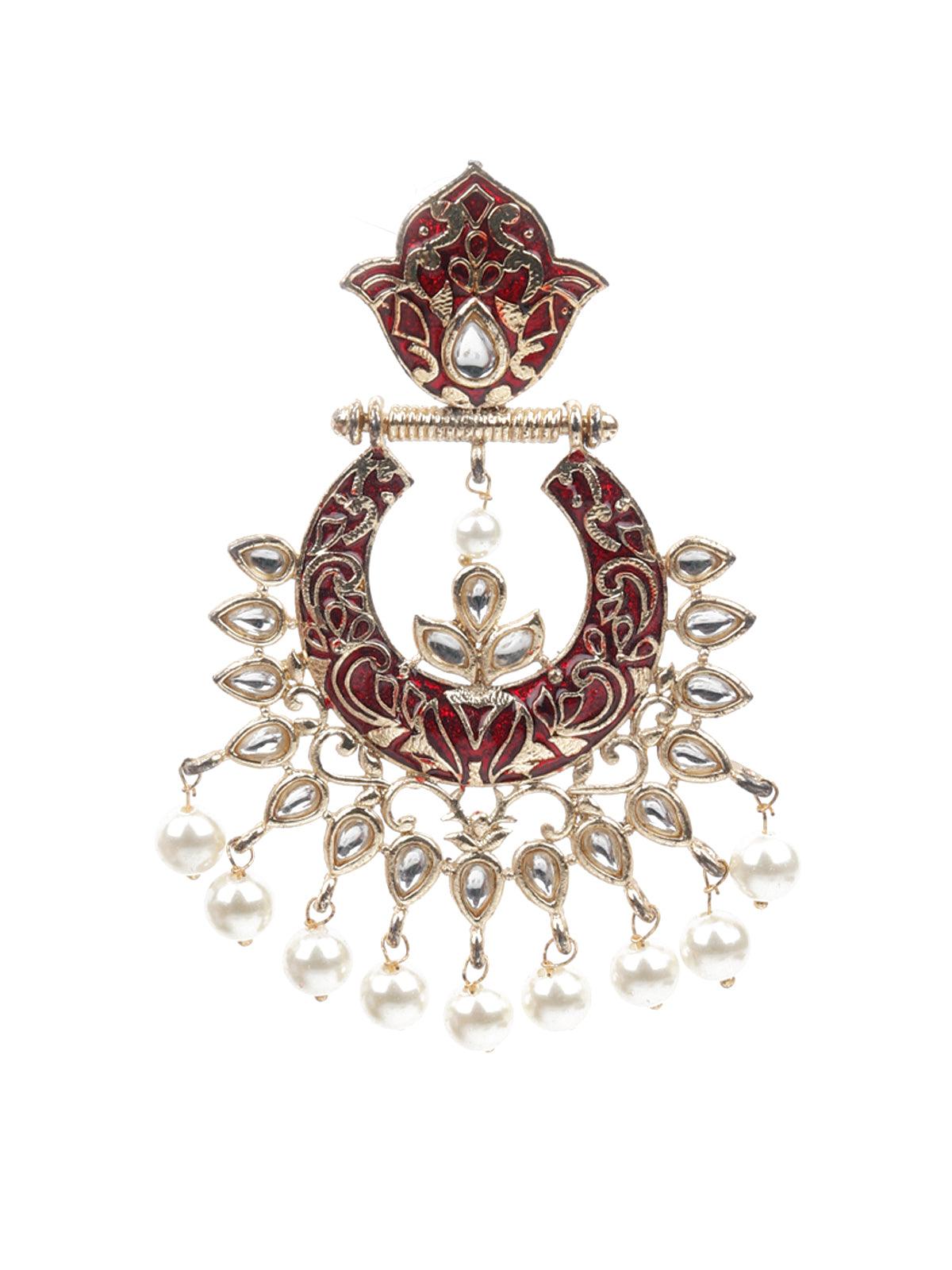 Women's Stone Studded Traditional Dangle Earrings - Odette