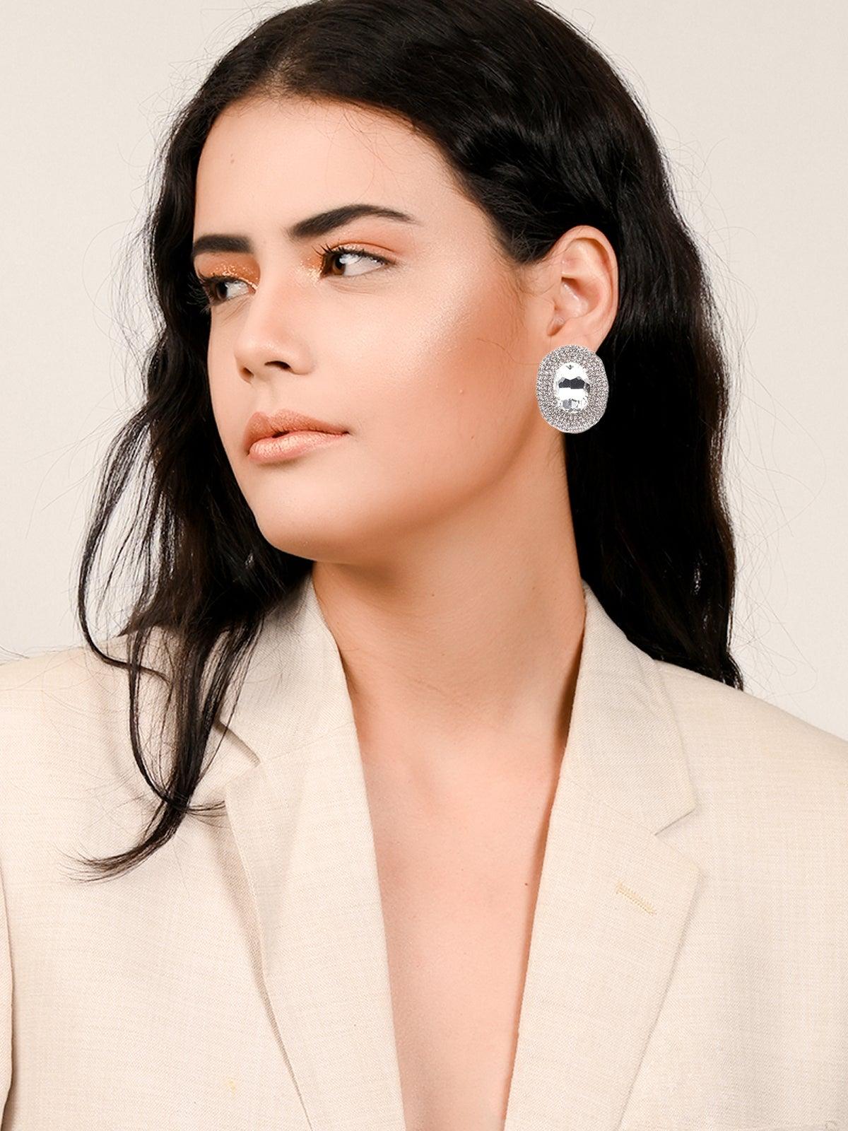 Women's Studded Oval Shaped Statement Earrings - Odette