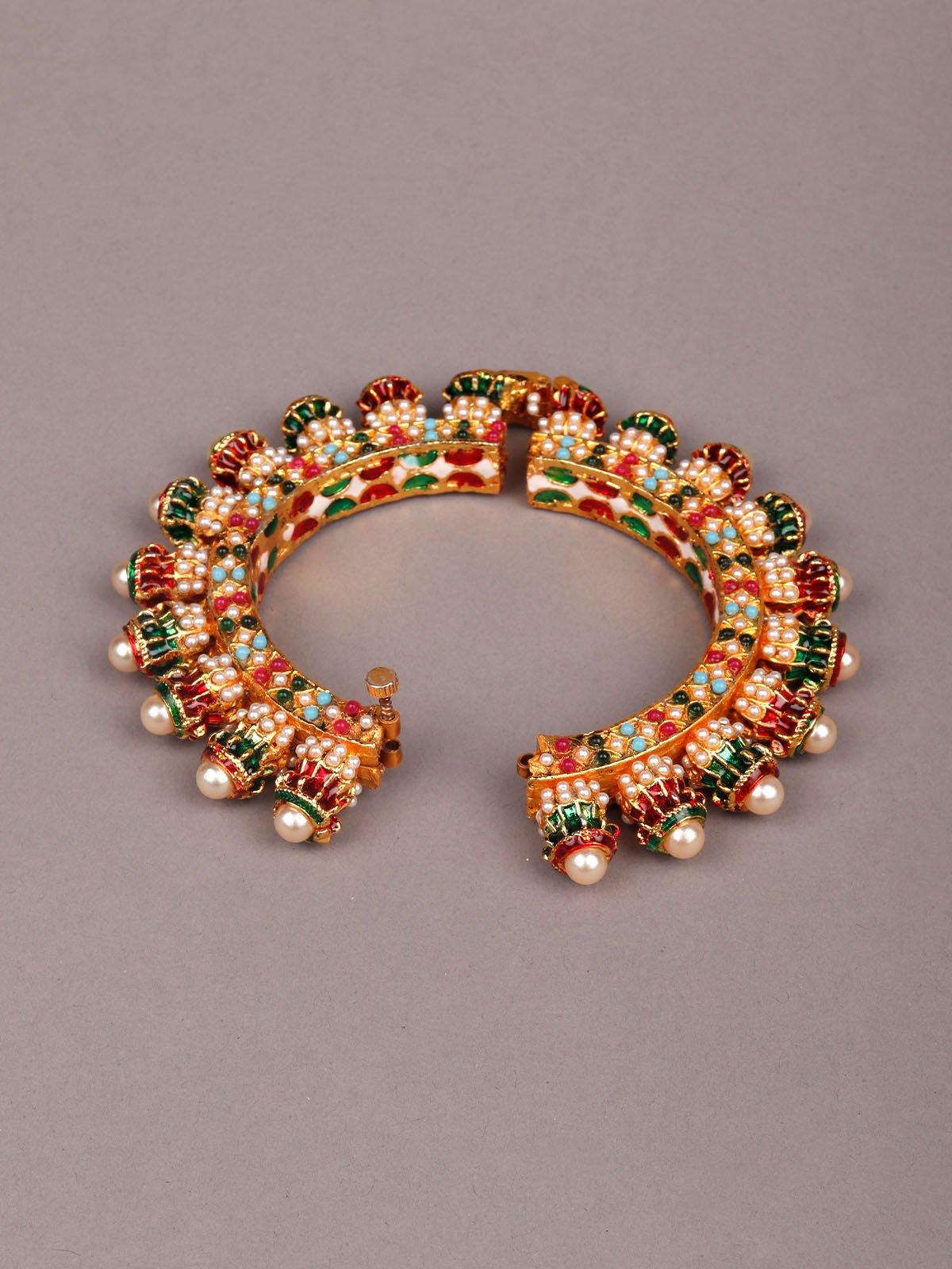 Women's Studded Red & Green Gold-Tone Bangle - Odette