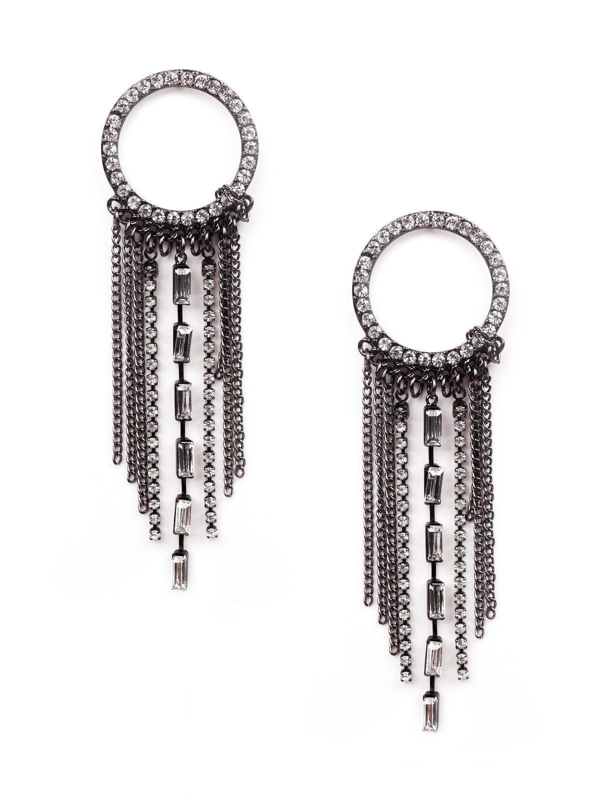 Women's Studded Rounded Tassel Drop Earrings-Silver - Odette