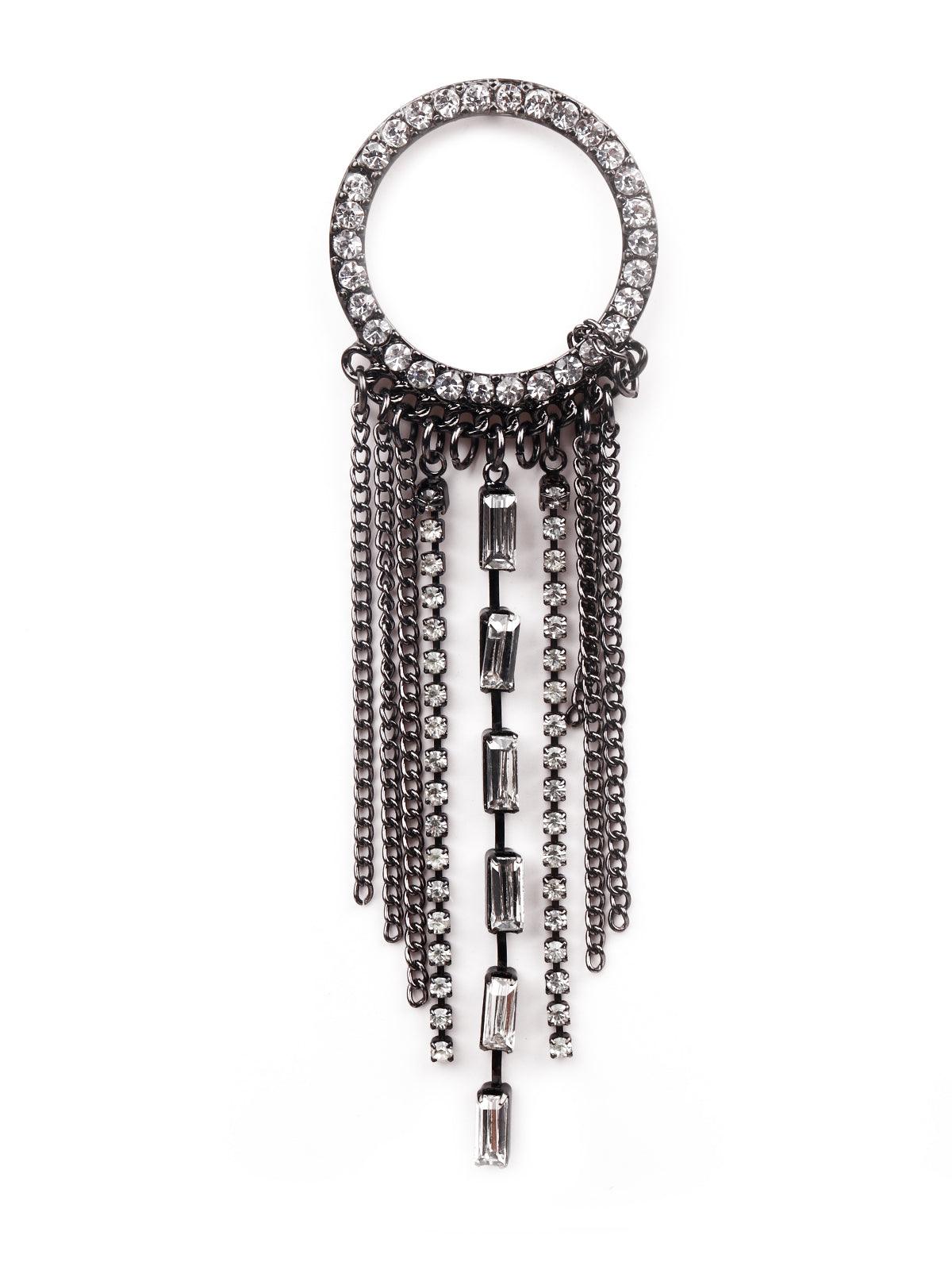 Women's Studded Rounded Tassel Drop Earrings-Silver - Odette