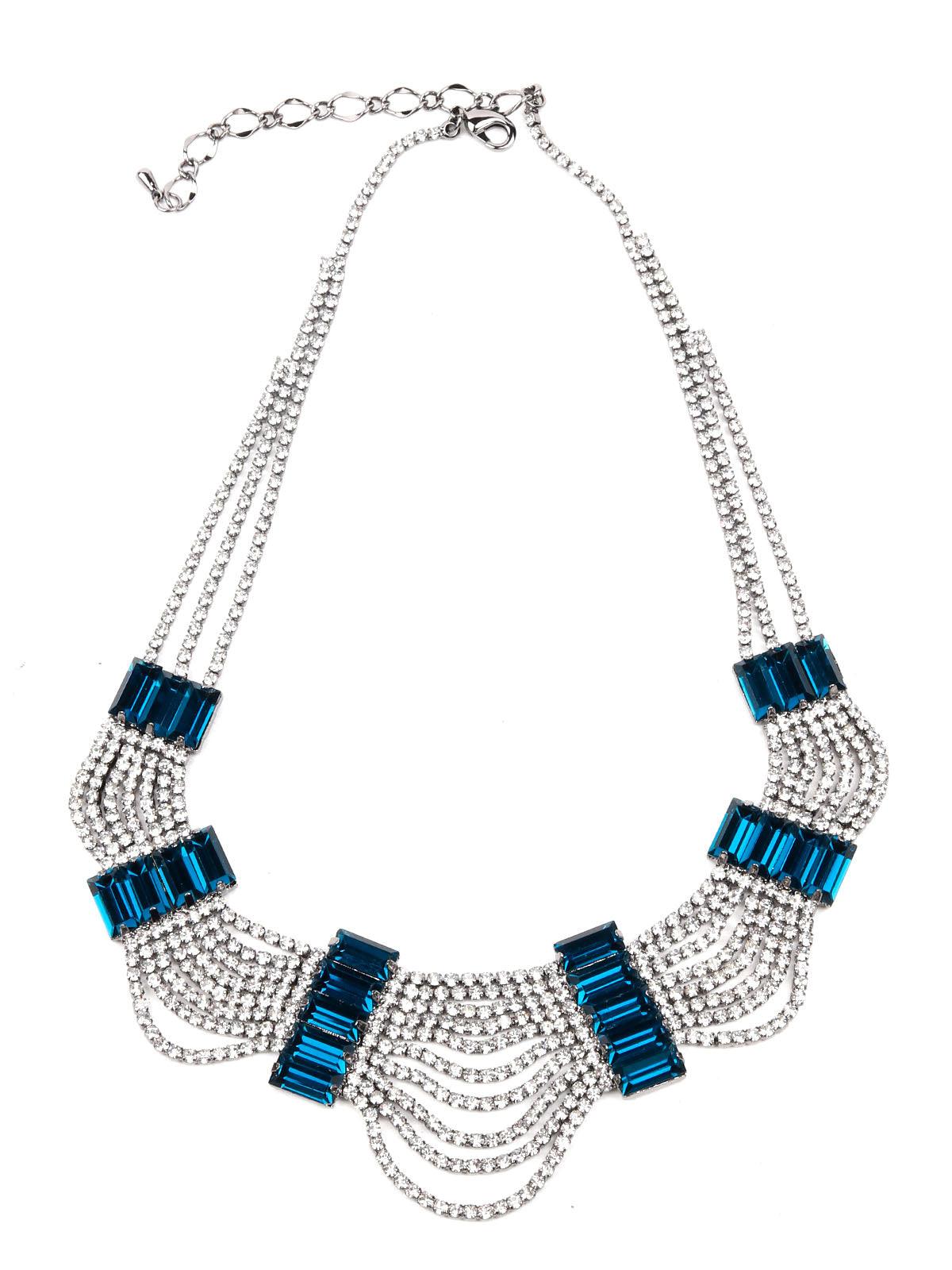 Women's Studded Statement Necklace Embellished With Blue Crystals - Odette