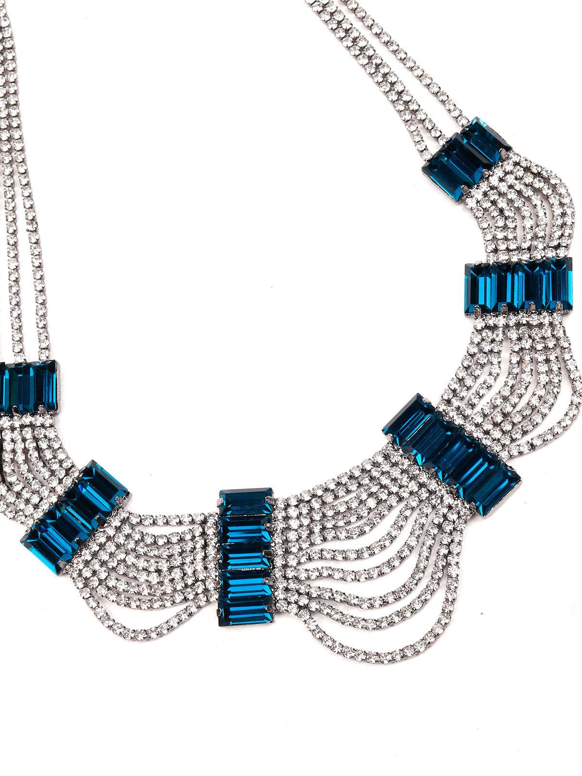 Women's Studded Statement Necklace Embellished With Blue Crystals - Odette