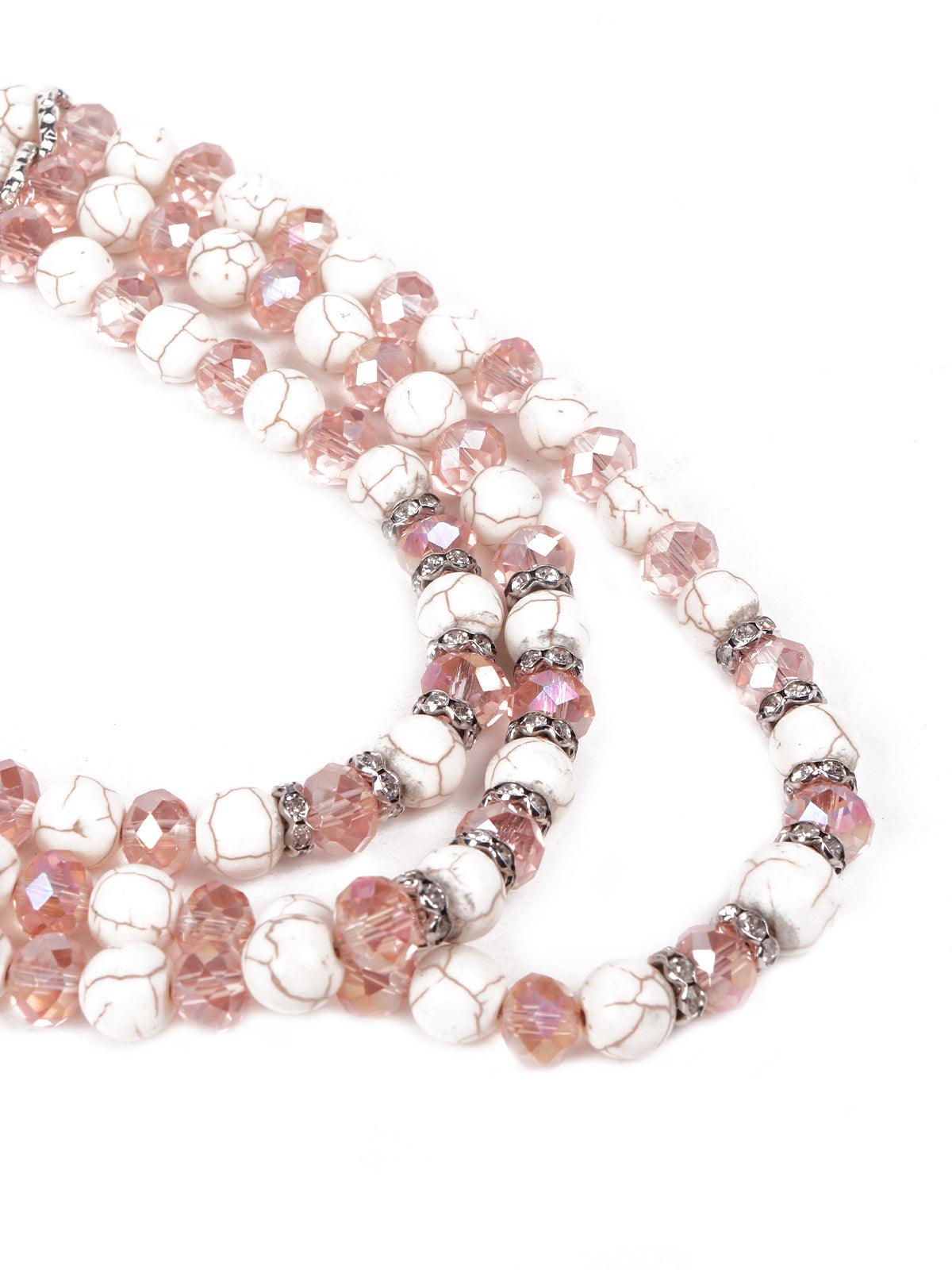 Women's Stunning Artificial Peach Beaded Layered Necklace - Odette