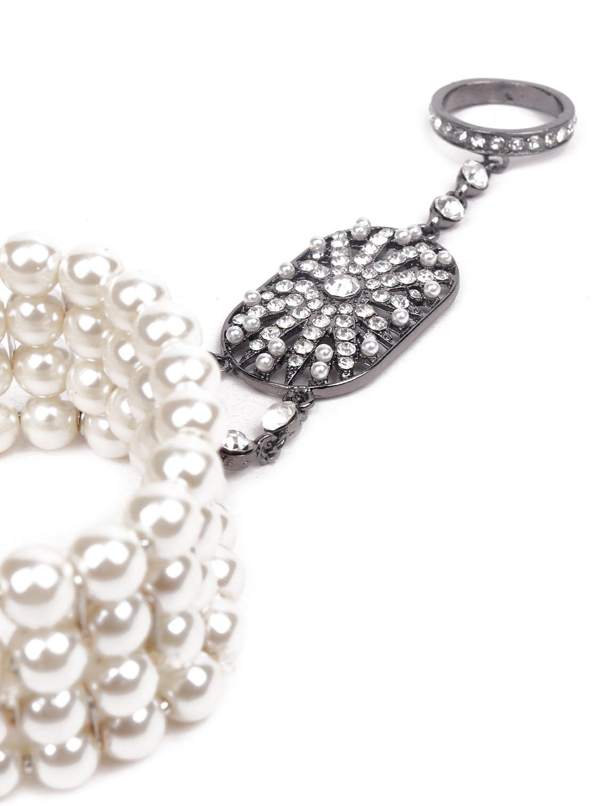 Women's Stunning Artificial Pearl Bracelet With A Ring - Odette