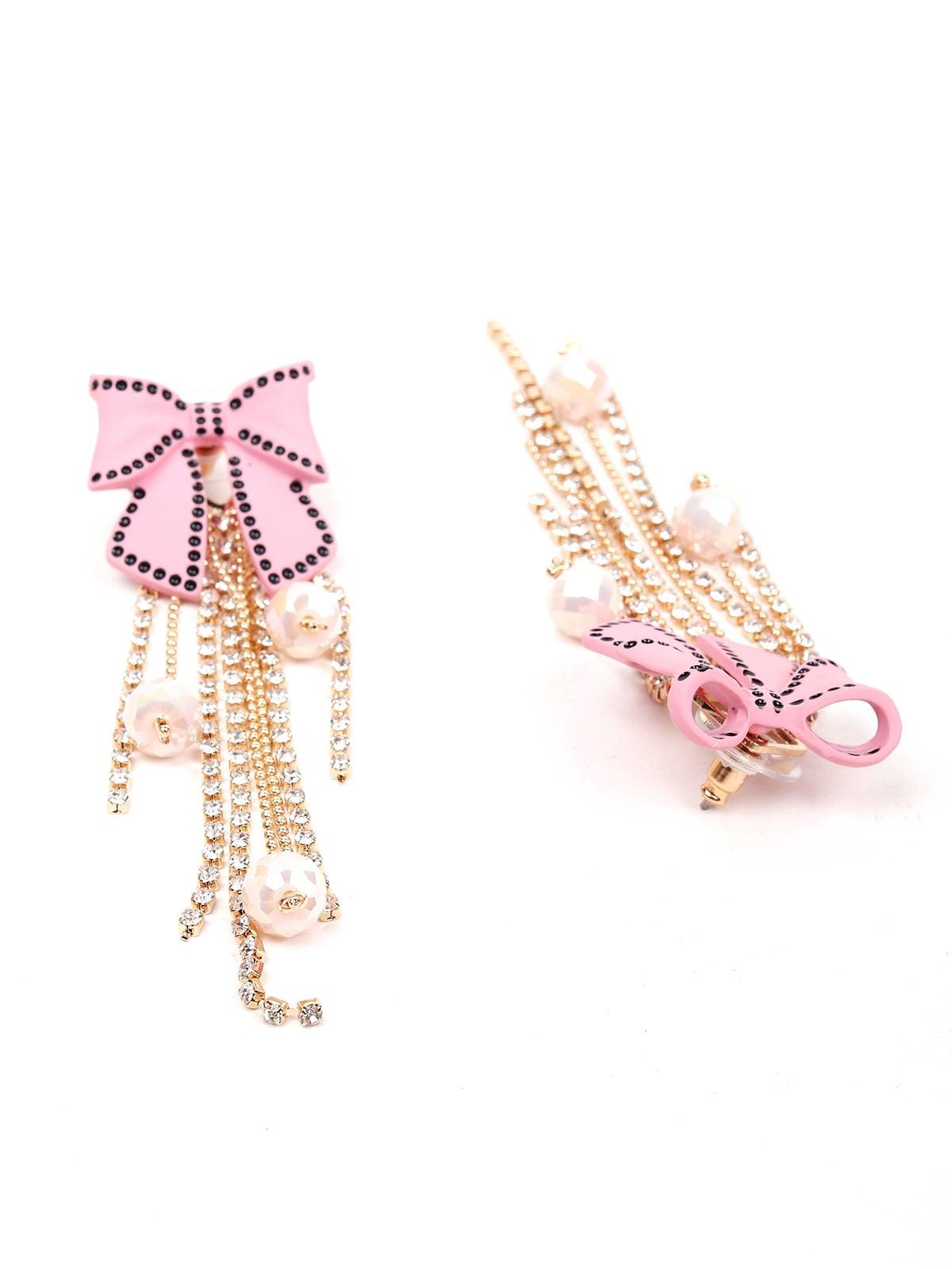 Women's Stunning Baby Pink Bow-Shaped Tassel Earrings - Odette