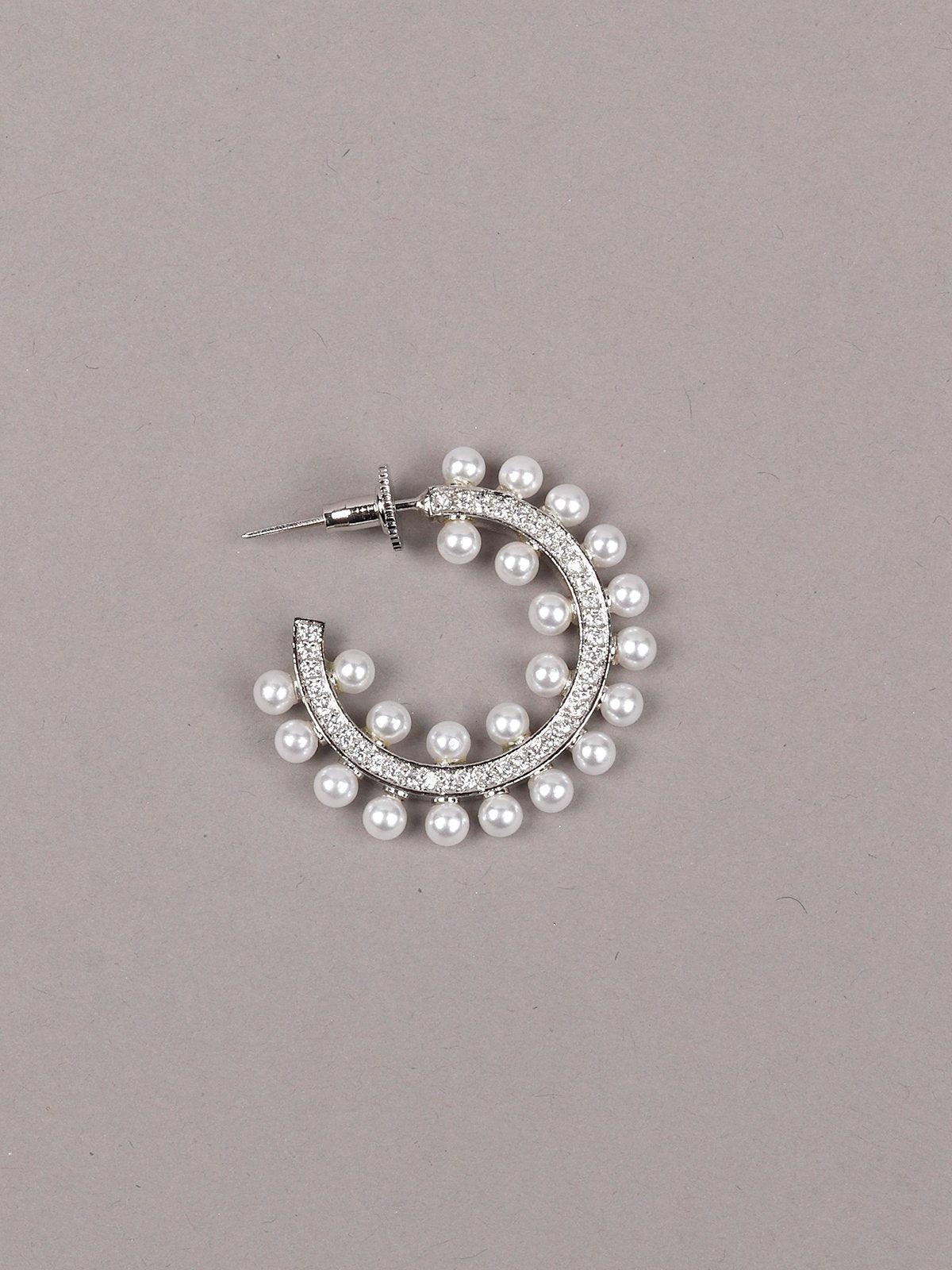 Women's Stunning Crystal And Pearls Embellished Hoop Earrings - Odette