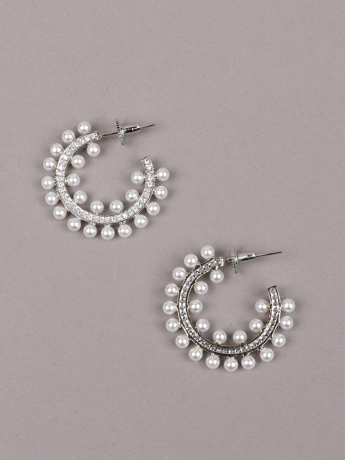 Women's Stunning Crystal And Pearls Embellished Hoop Earrings - Odette