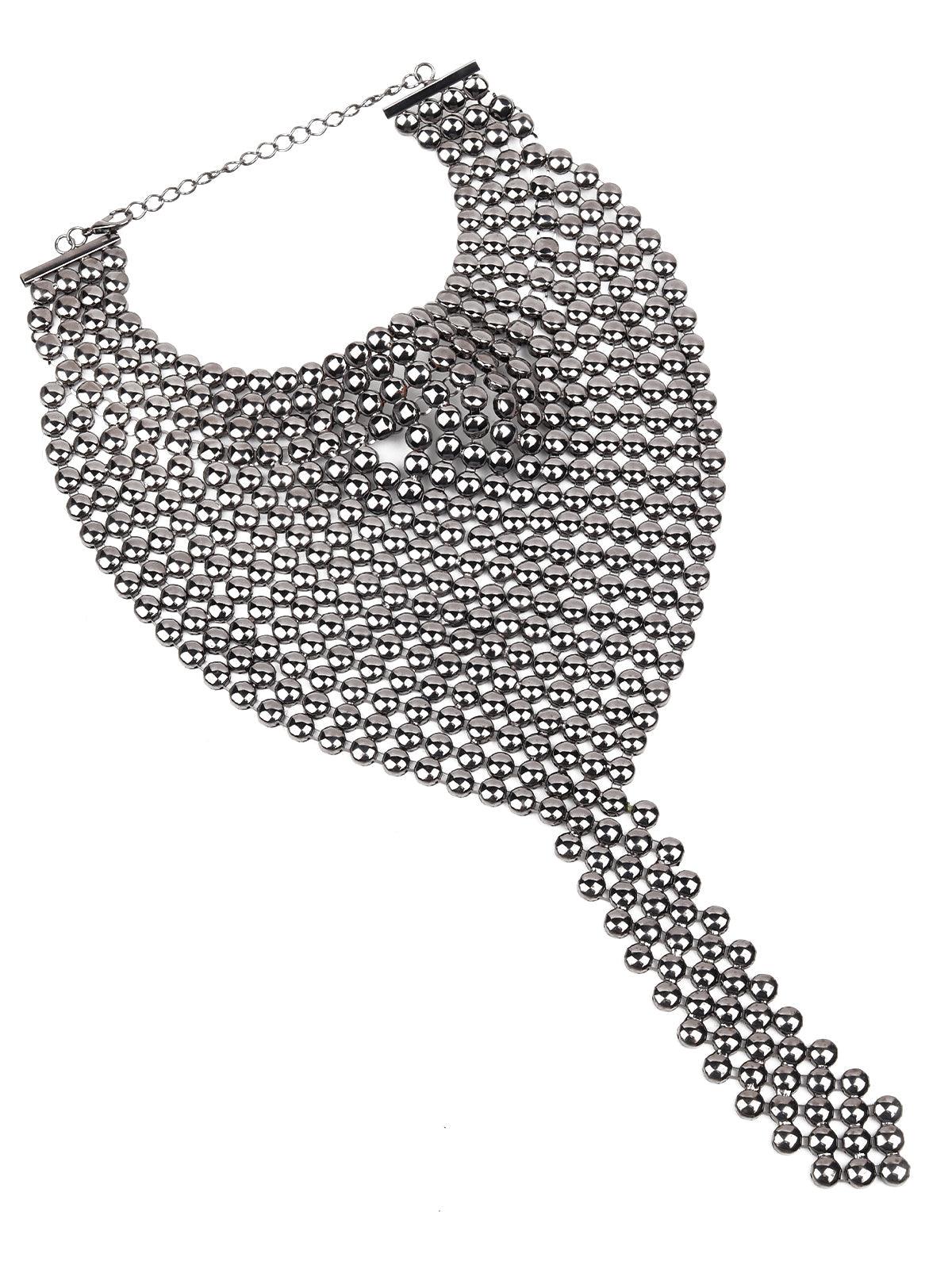 Women's Stunning Glossy Deep Silver Body Chain Necklace - Odette