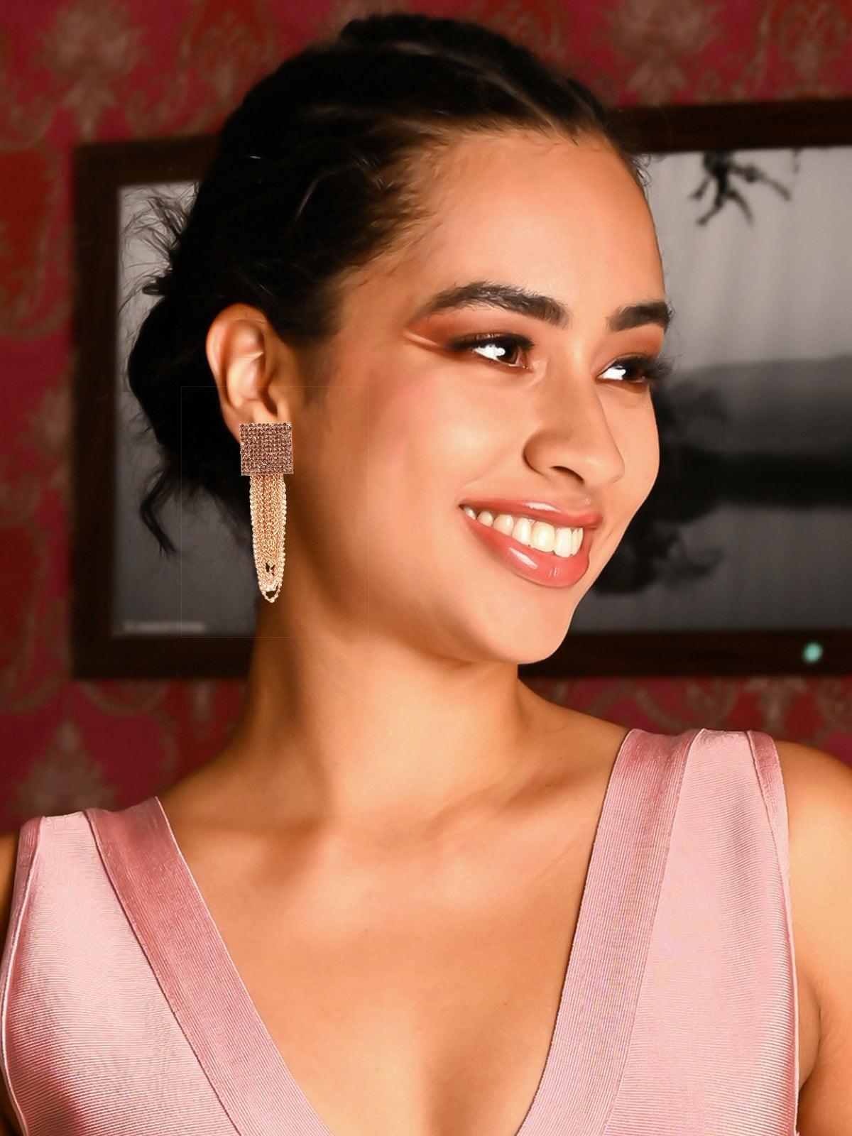 Women's Stunning Gold Studded Drop Earrings - Odette