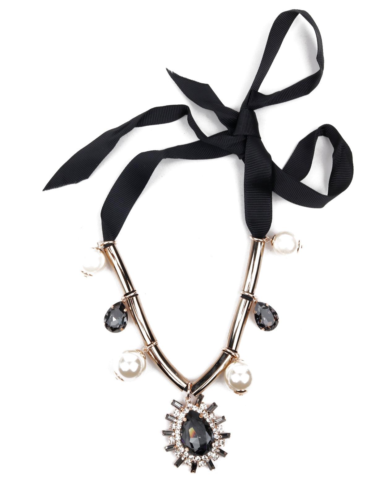 Women's Stunning Gold Tone Ribbon Embellished Necklace - Odette