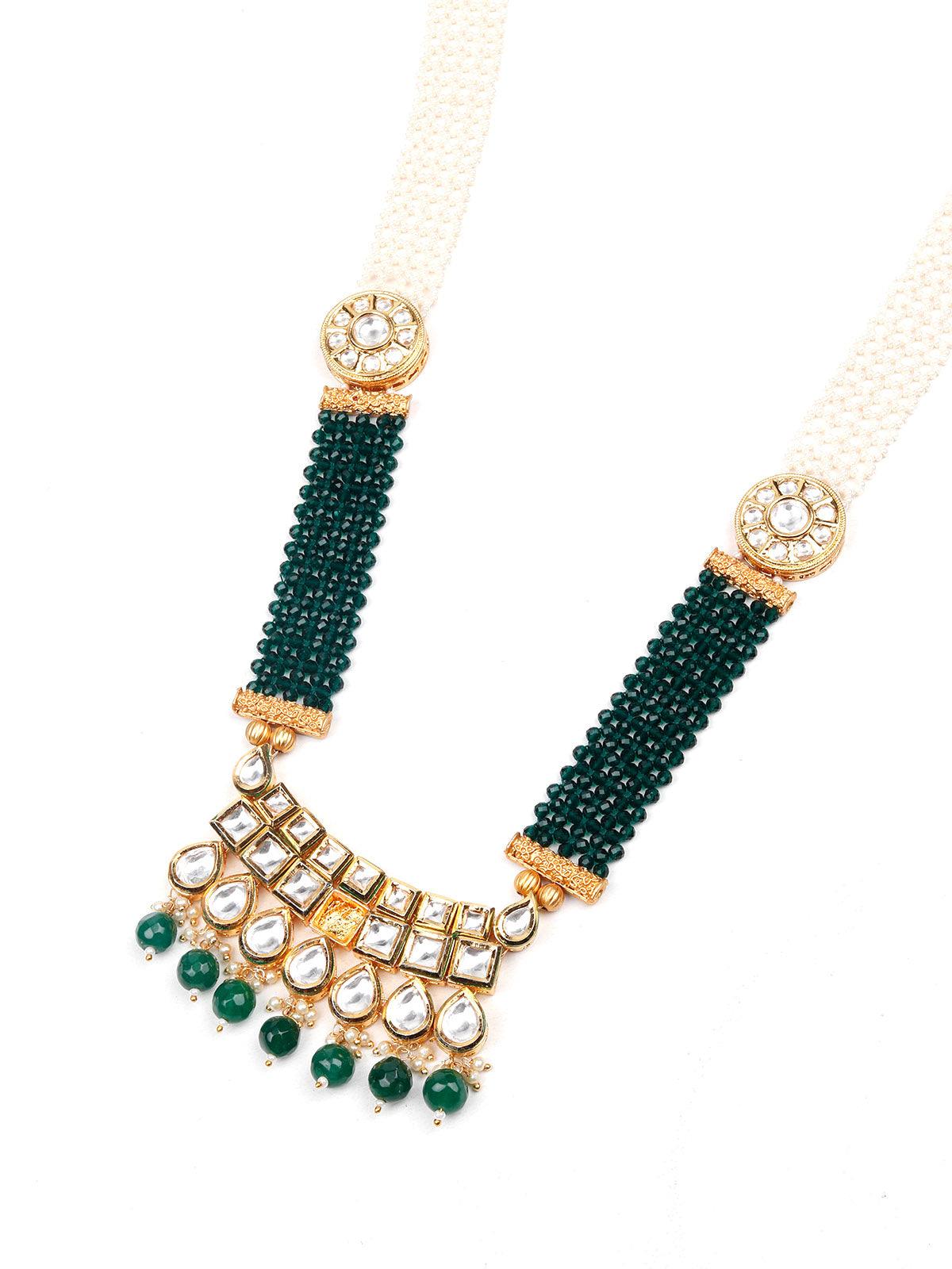 Women's Stunning Green And A White Beaded Statement Necklace - Odette