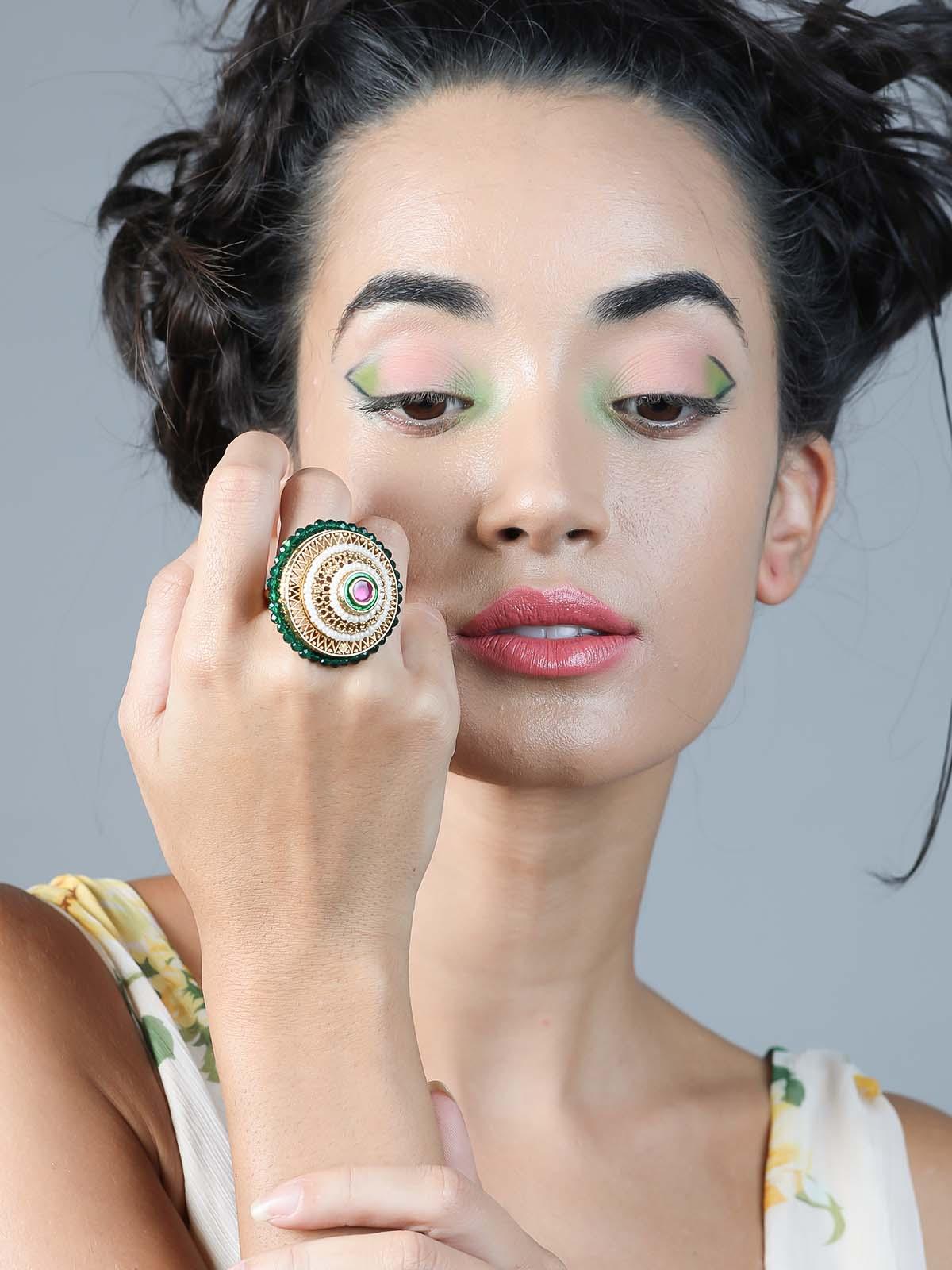 Women's Stunning Green Embellished Ring - Odette