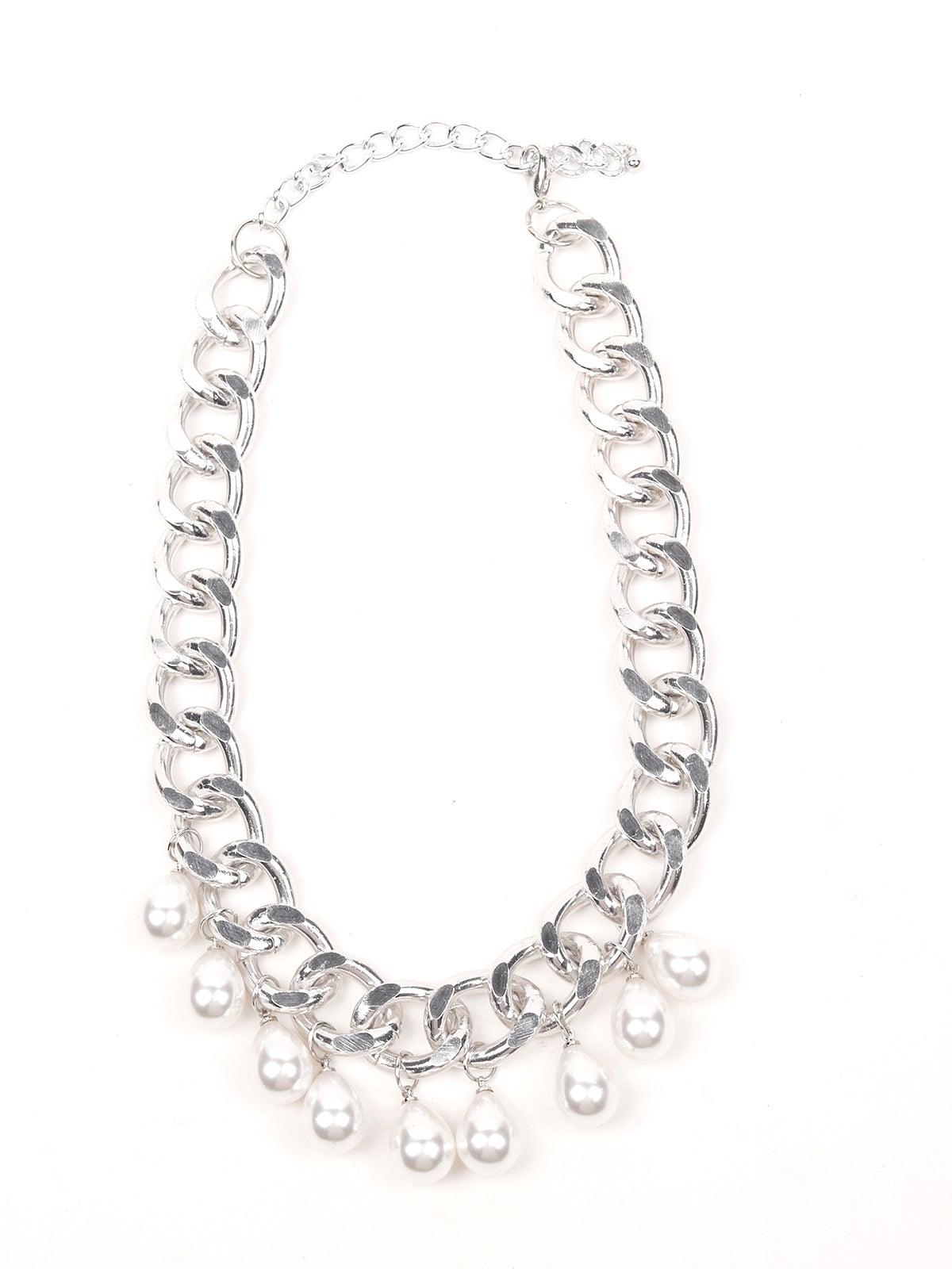 Women's Stunning Interlinked Silver Chain With White Stones Embedded. - Odette