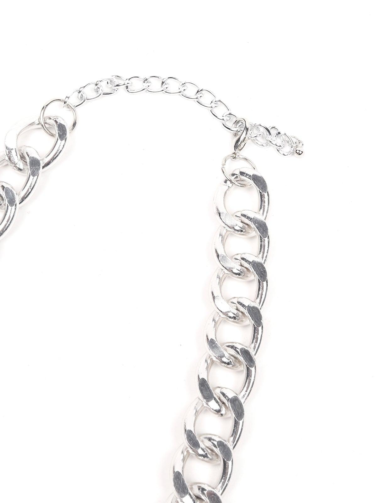 Women's Stunning Interlinked Silver Chain With White Stones Embedded. - Odette