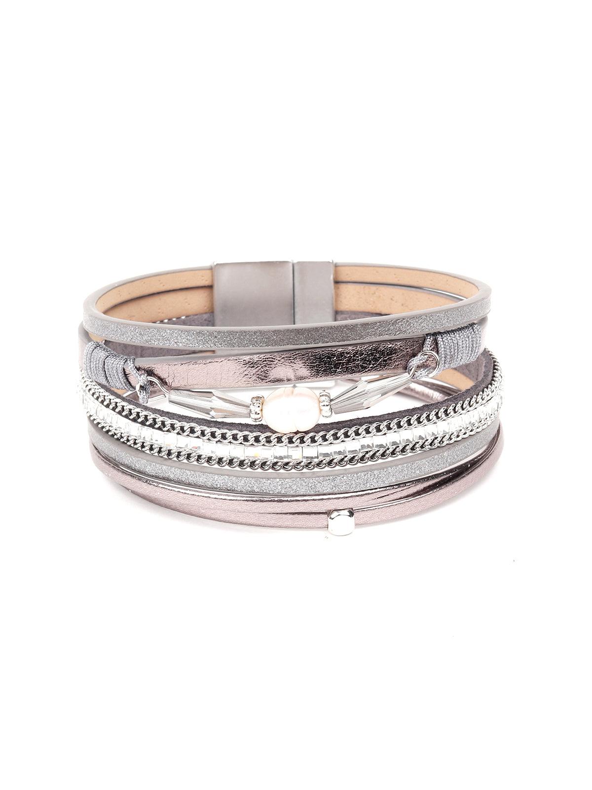 Women's Stunning Layered Bracelet In Grey Colour - Odette