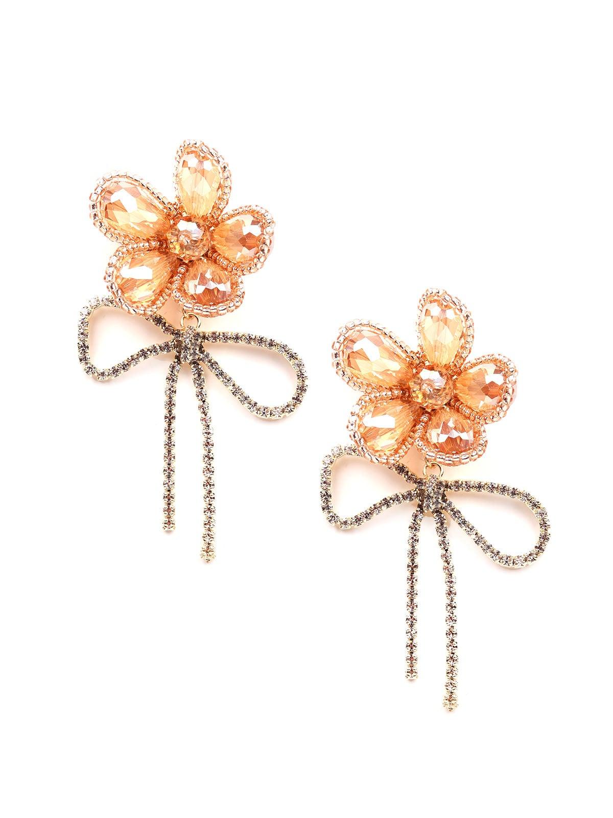 Women's Stunning Orange Floral Embellished Earrings - Odette