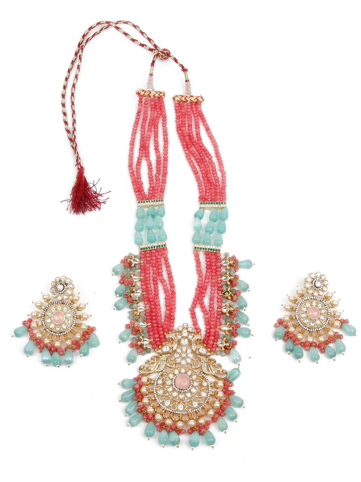 Women's Stunning Pink & Green Necklace Set For Women - Odette