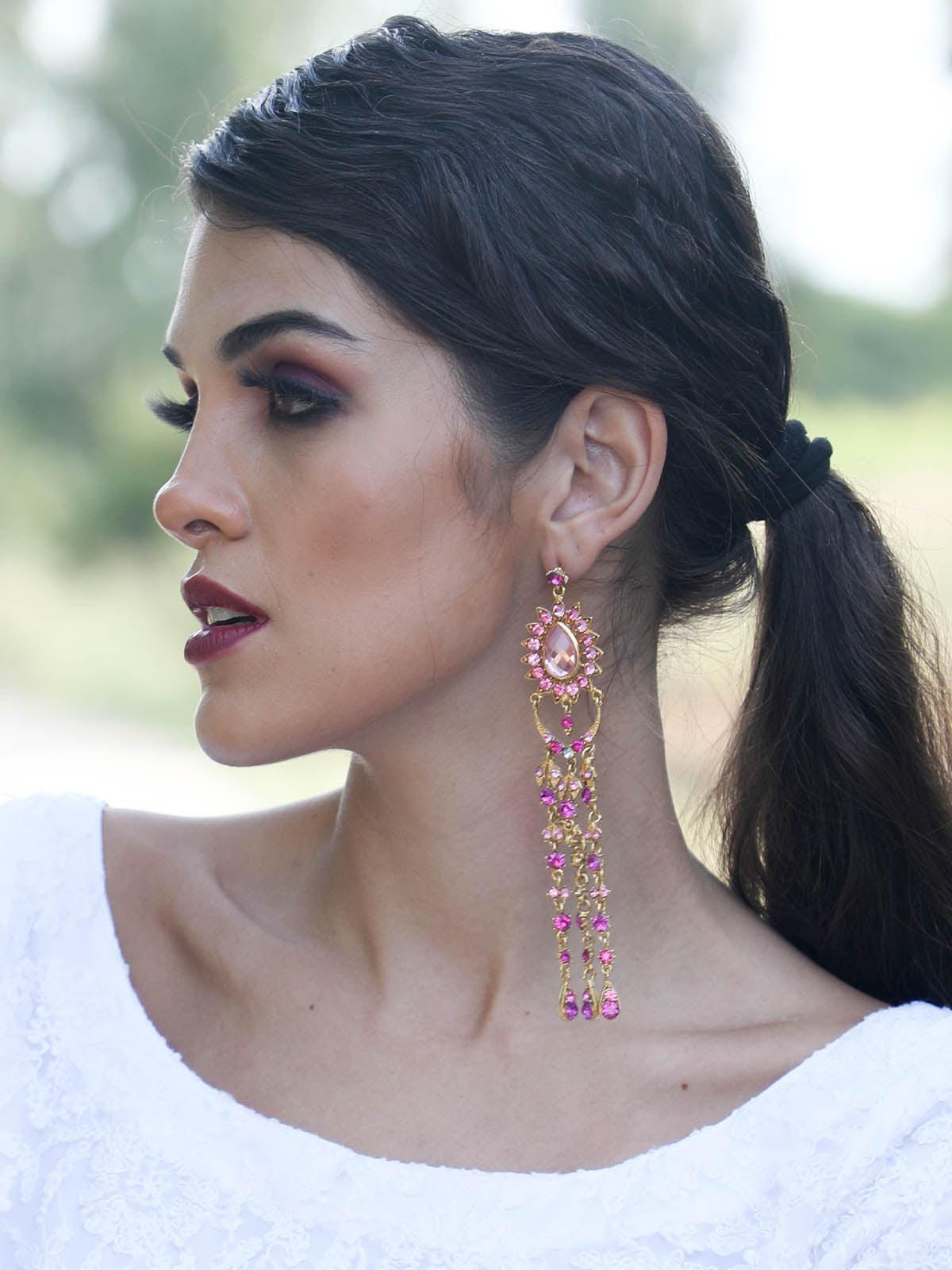 Women's Stunning Pink Long  Earrings - Odette