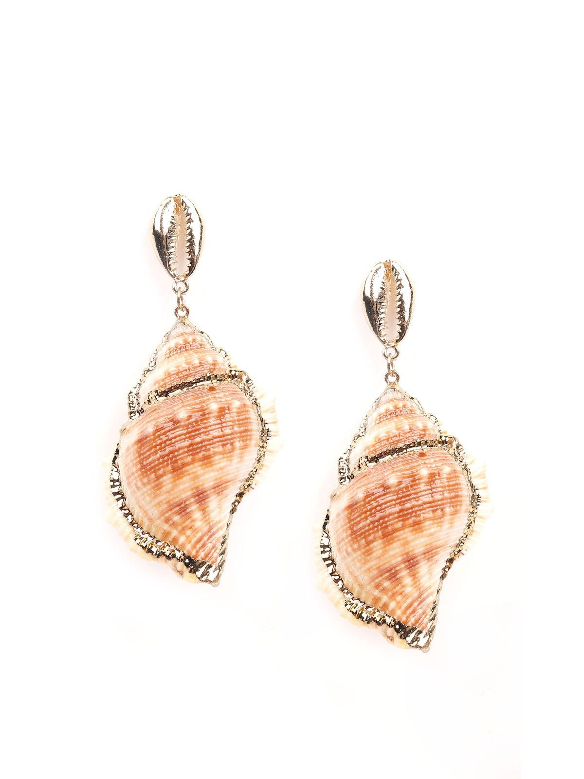 Women's Stunning Seashore Shell Earrings-Gold - Odette