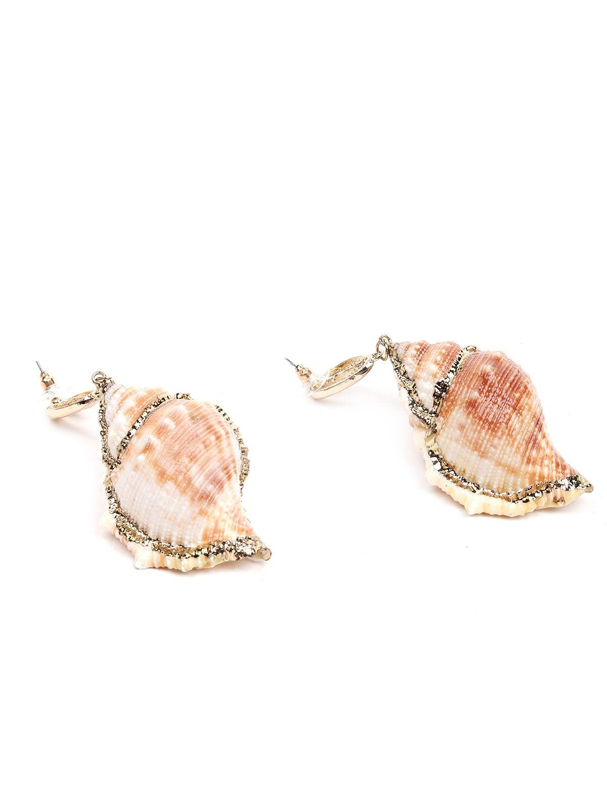 Women's Stunning Seashore Shell Earrings-Gold - Odette