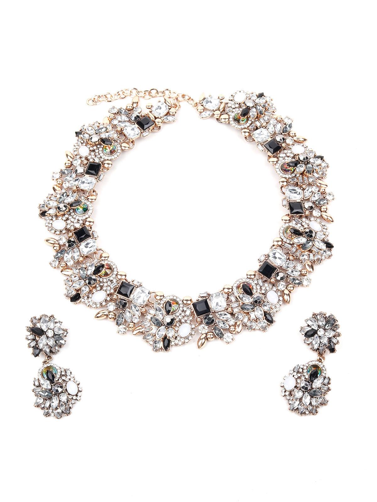 Women's Stunning Studded Choker Necklace Set - Silver - Odette