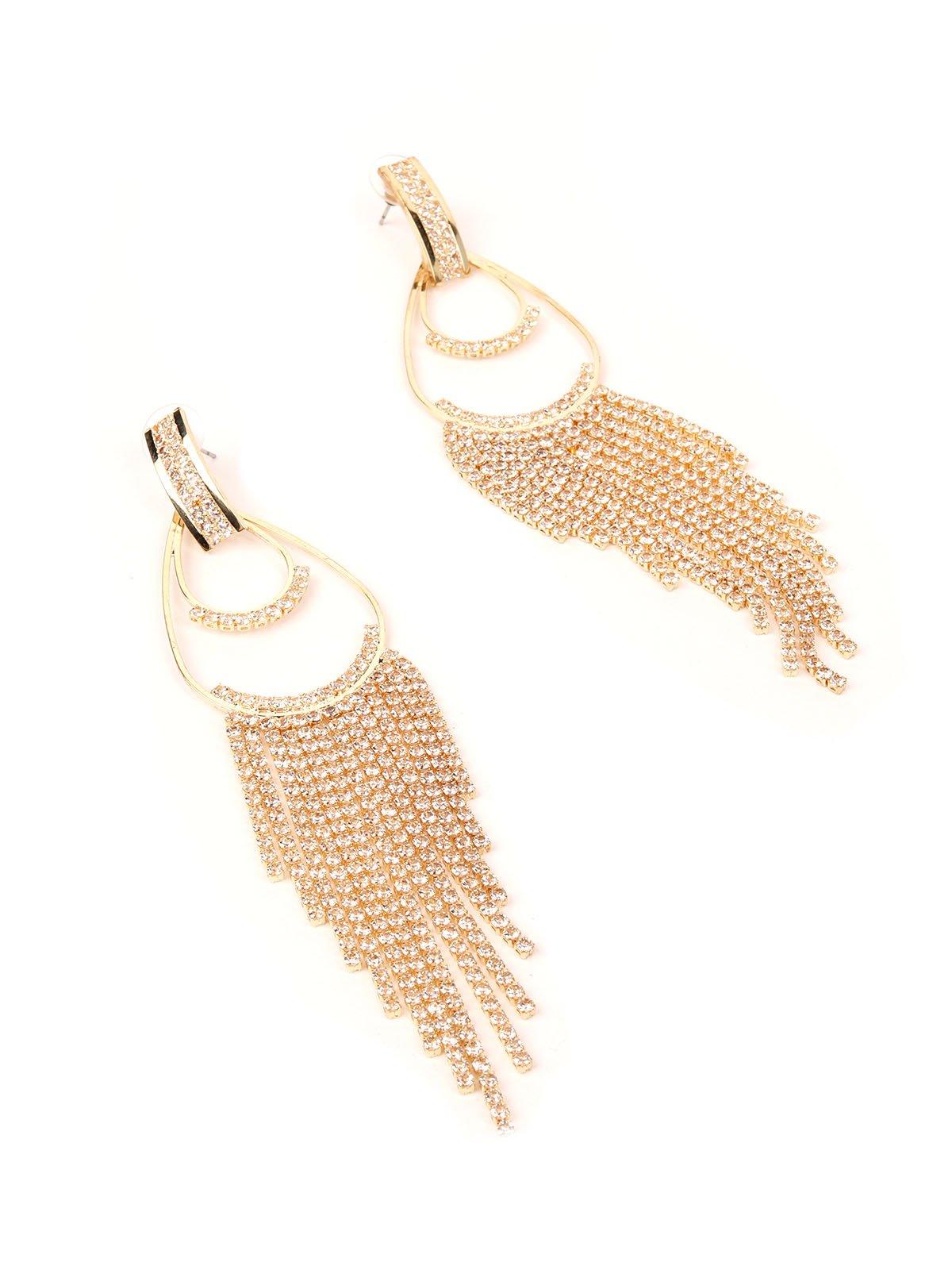 Women's Stunning Teardrop Gold-Tone Tassel Drop Earrings - Odette