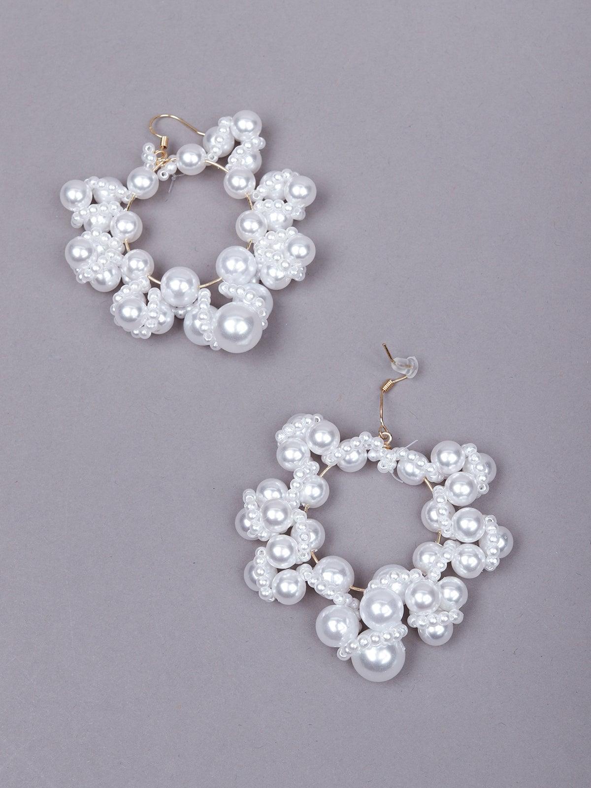 Women's Stunning White Beaded Rounded Pear Earrings - Odette