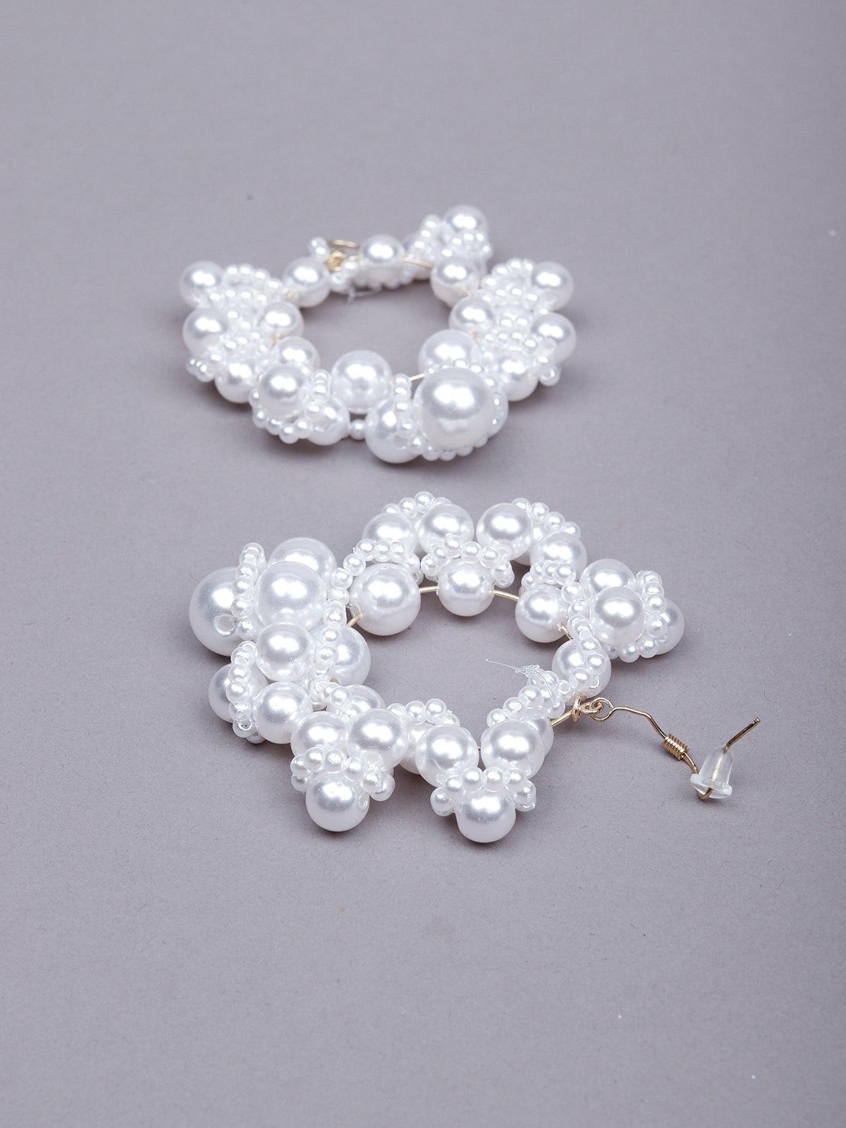 Women's Stunning White Beaded Rounded Pear Earrings - Odette