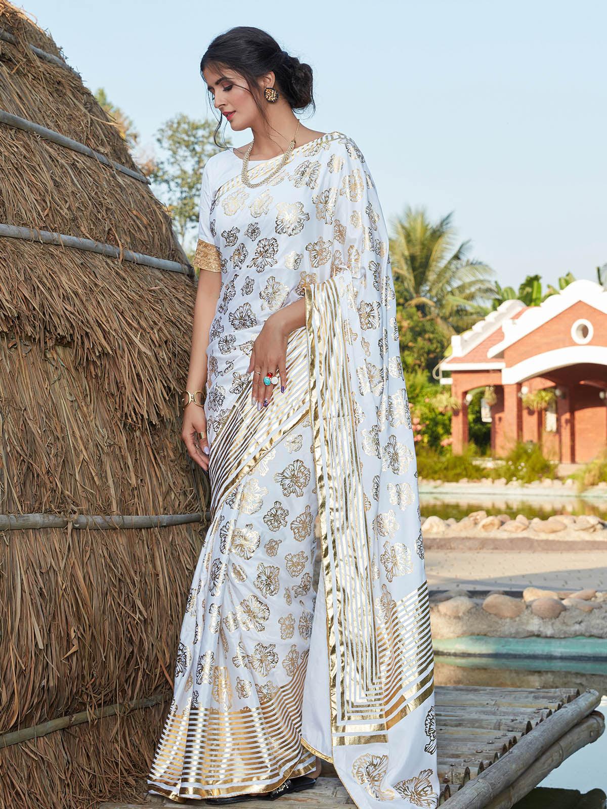 Women's Stunning White Silk Saree - Odette