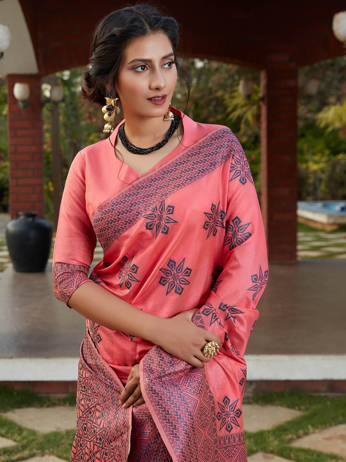 Women's Stunning Woven Dark Pink Banarasi Silk Saree - Odette