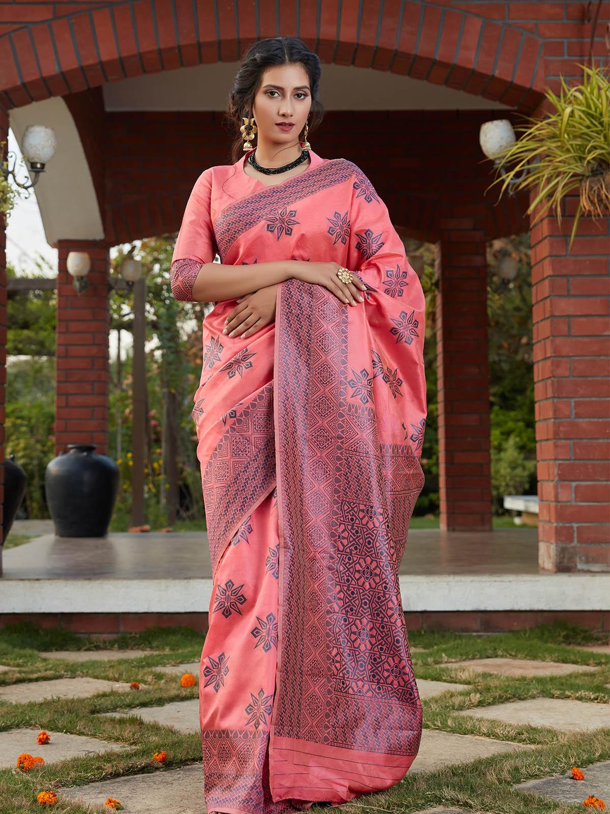 Women's Stunning Woven Dark Pink Banarasi Silk Saree - Odette