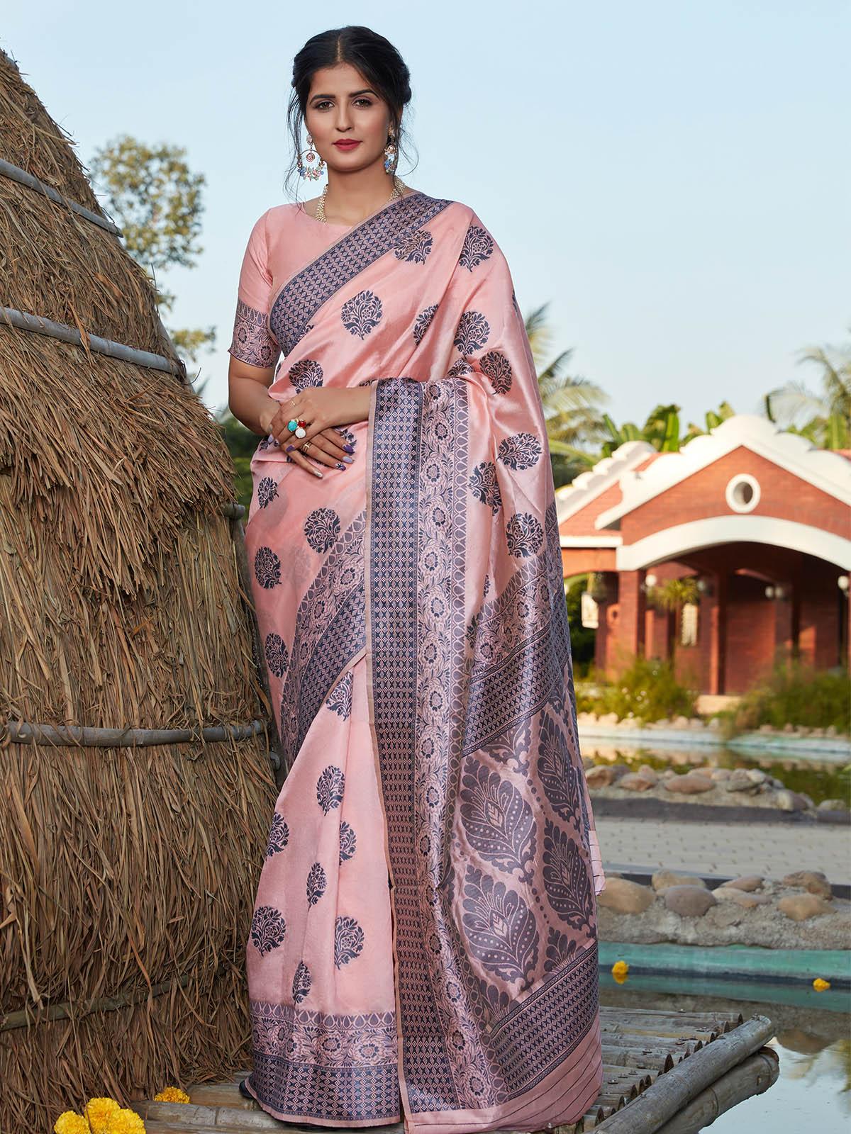 Women's Stunning Woven Light Pink Banarasi Silk Saree - Odette