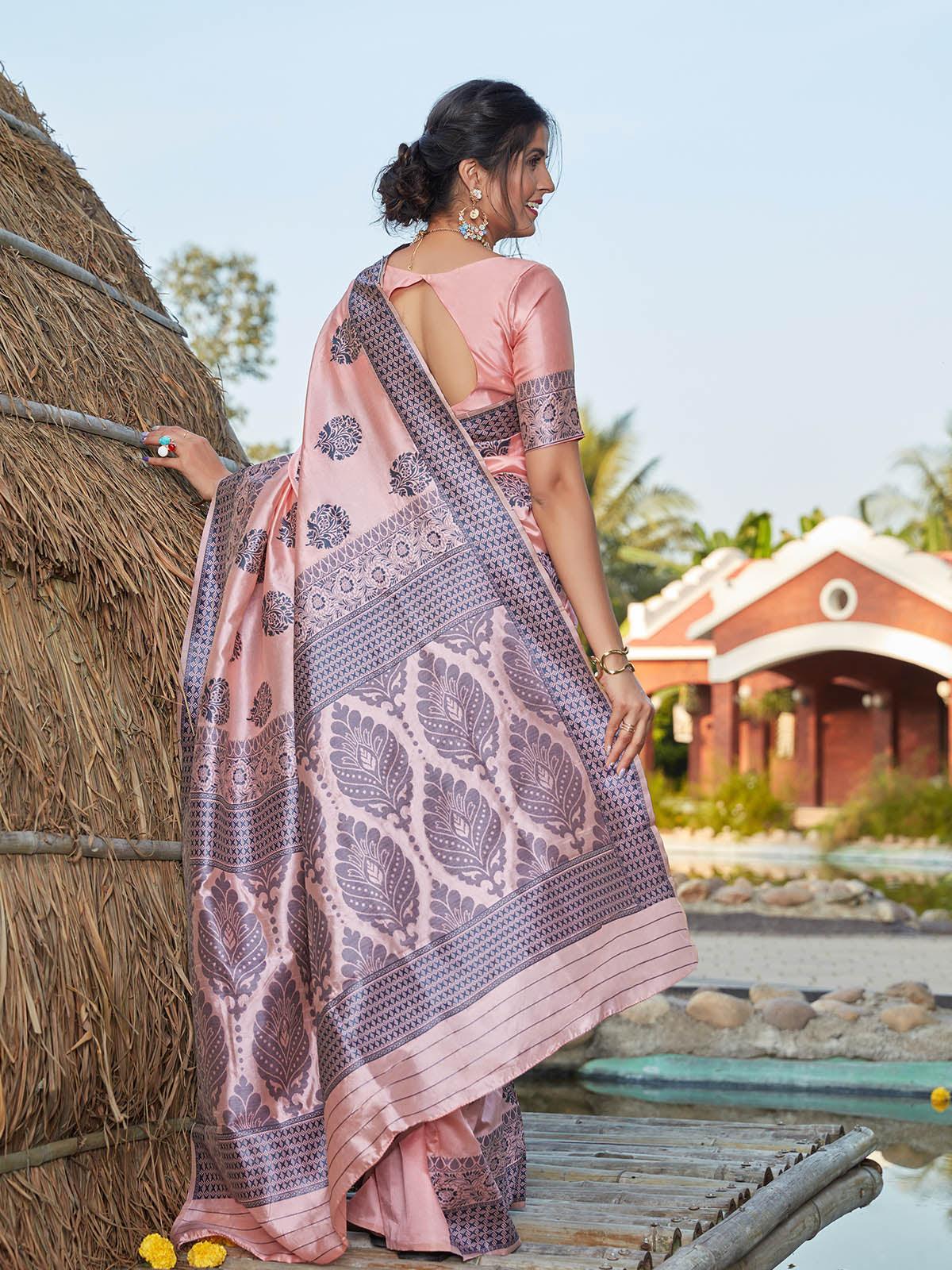 Women's Stunning Woven Light Pink Banarasi Silk Saree - Odette