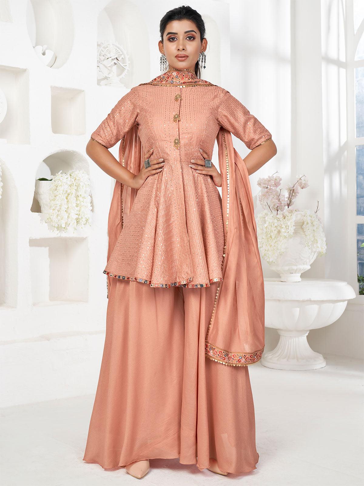 Women's Stylish Peach Sharara Suit Set - Odette
