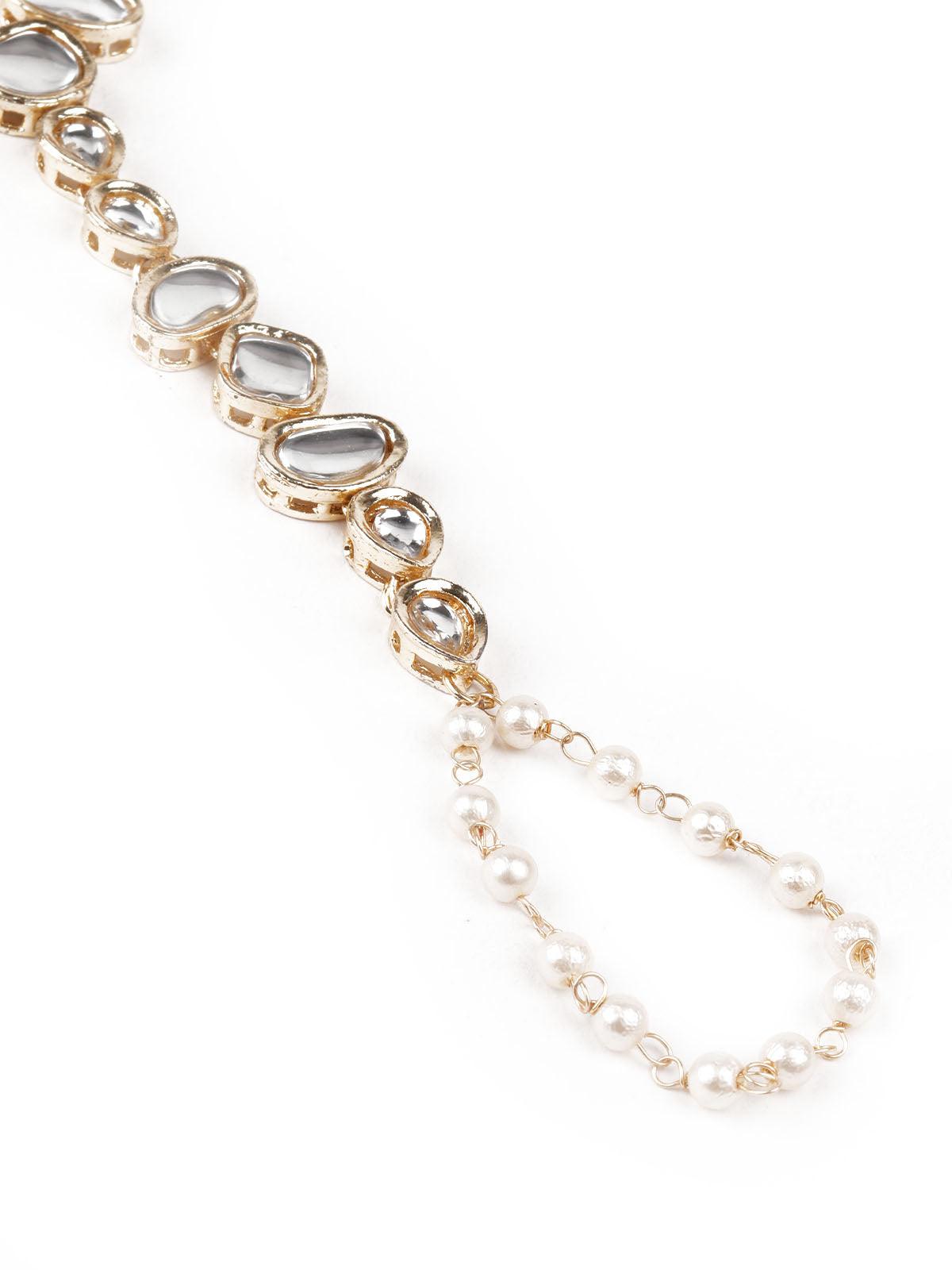 Women's Stylish White And Gold Hand Bracelet - Odette