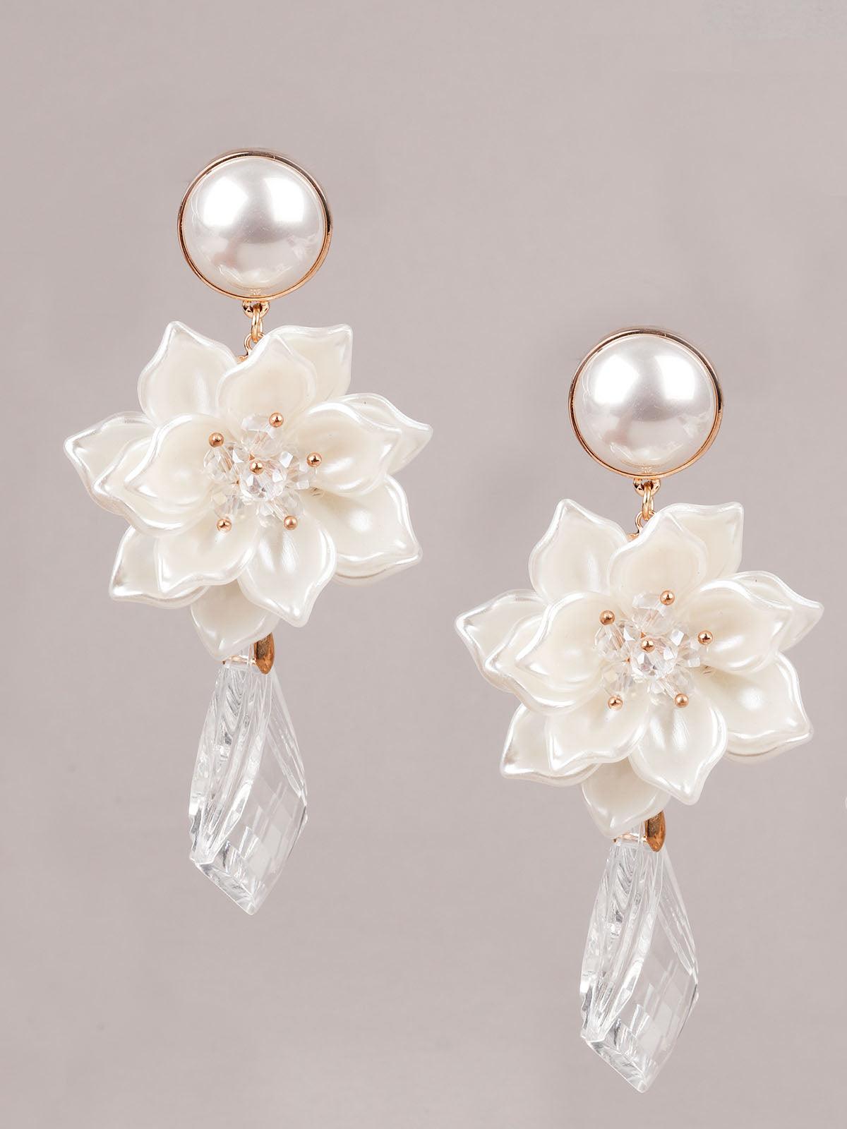 Women's Stylish White Floral Dangle Earrings - Odette