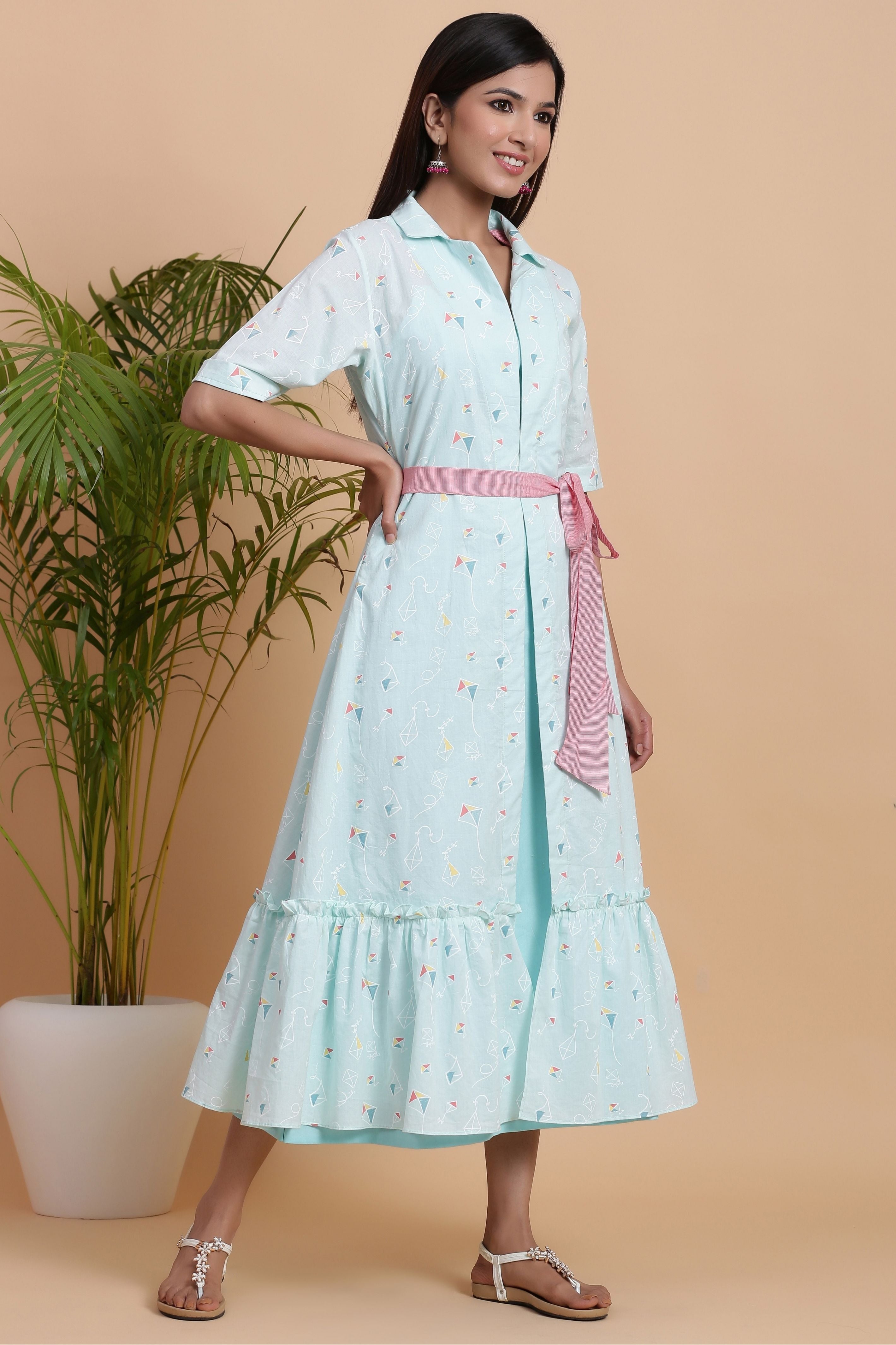 Women's Powder Blue Kite Dress - Gillori