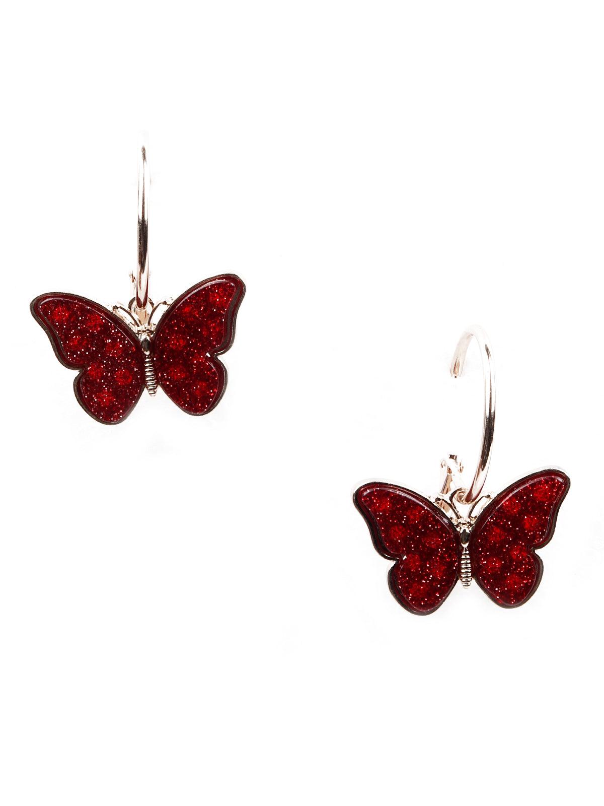 Women's Super Cute Deep Red Shimmering Butterfly Earrings - Odette